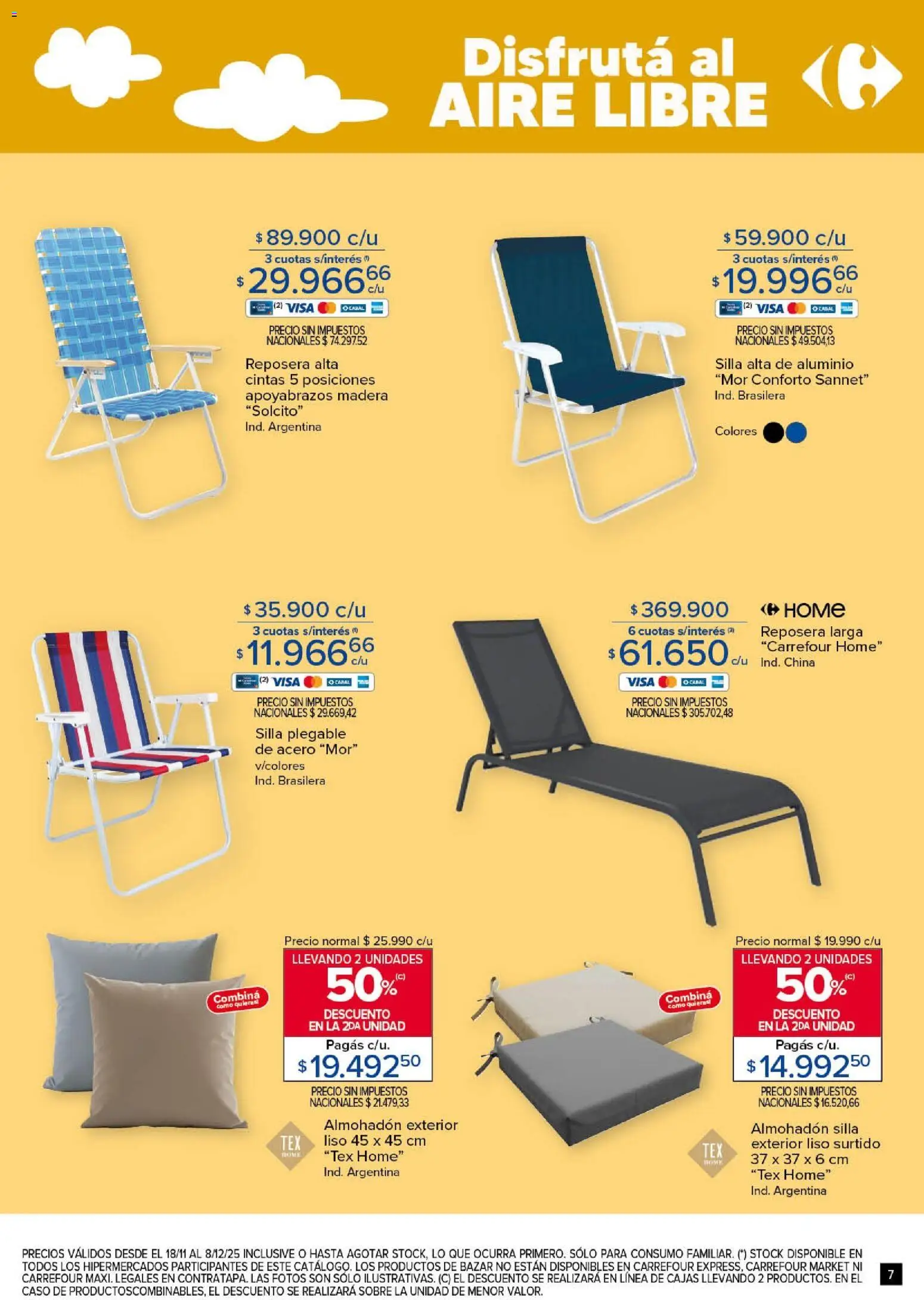 Carrefour - Aire Libre Hiper │ válido desde el 18.11.2025 | Página: 7 | Productos: Caso, Almohadon, Sobre, Silla