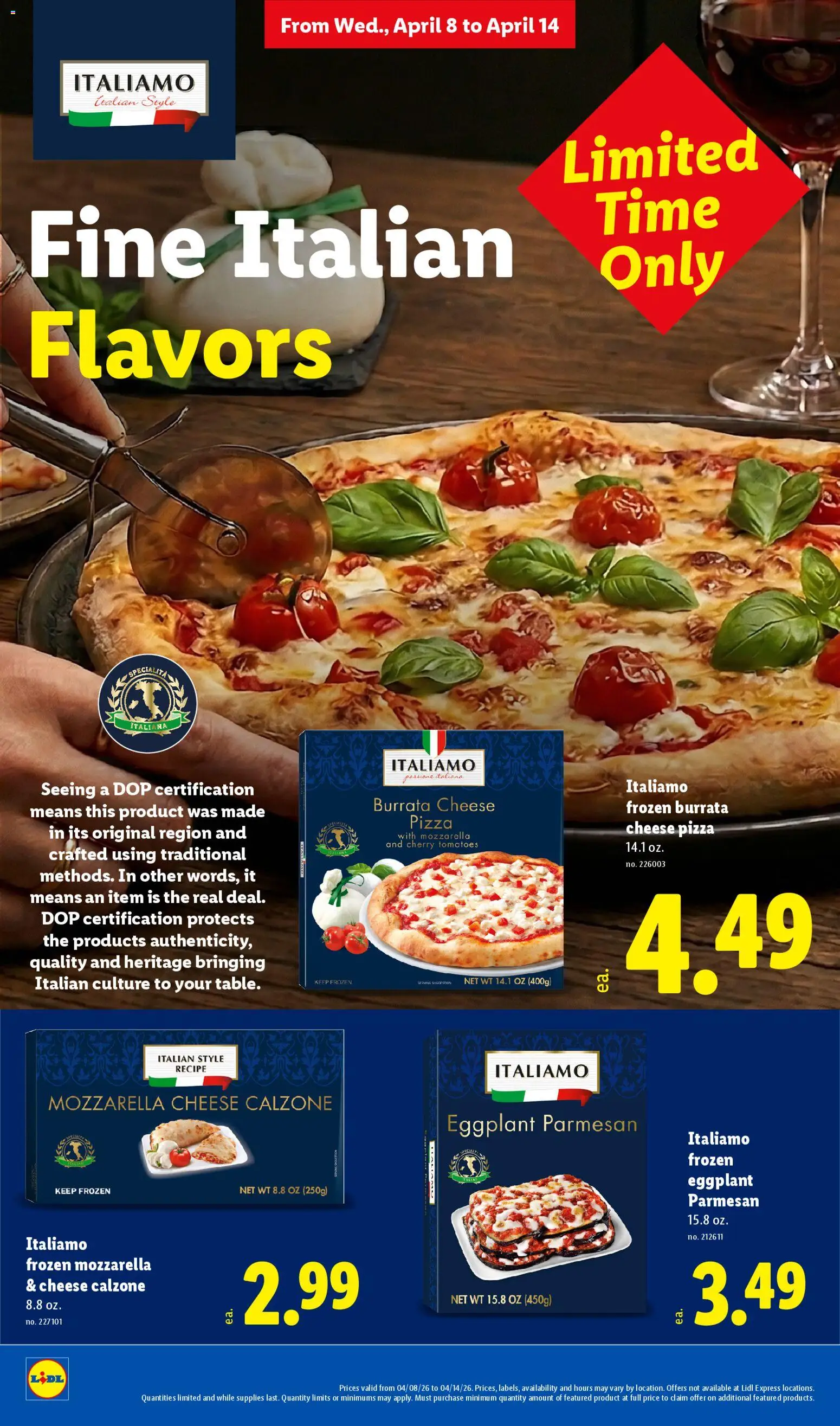 Lidl Weekly Ad - valid from 08.04.2026 | Page: 2 | Products: Cheese, Pizza, Tomatoes, Eggplant