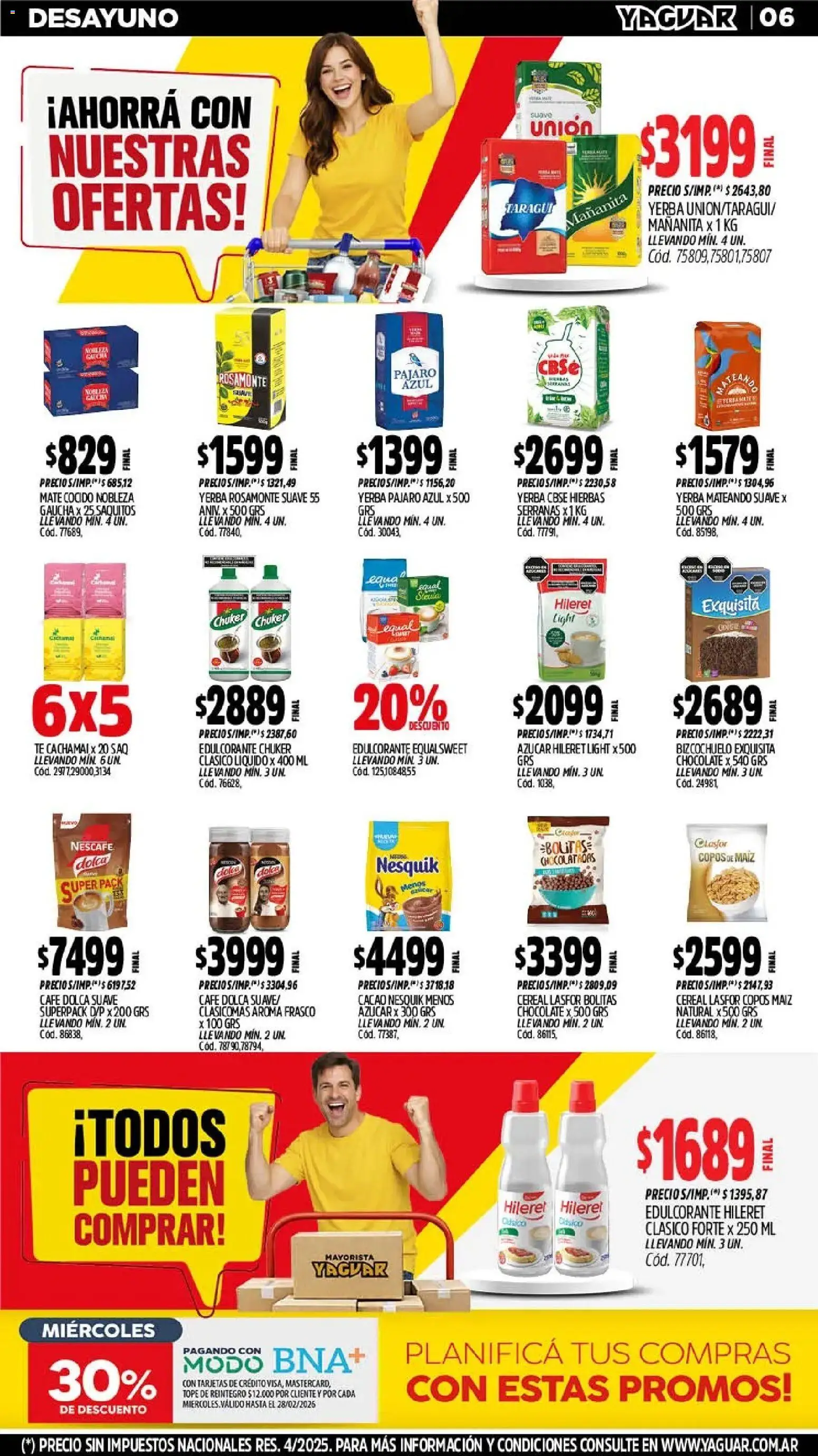Yaguar - Oferta Semanal Mendoza │ válido desde el 23.02.2026 | Página: 5 | Productos: Copos, Edulcorante, Maiz, Mate cocido