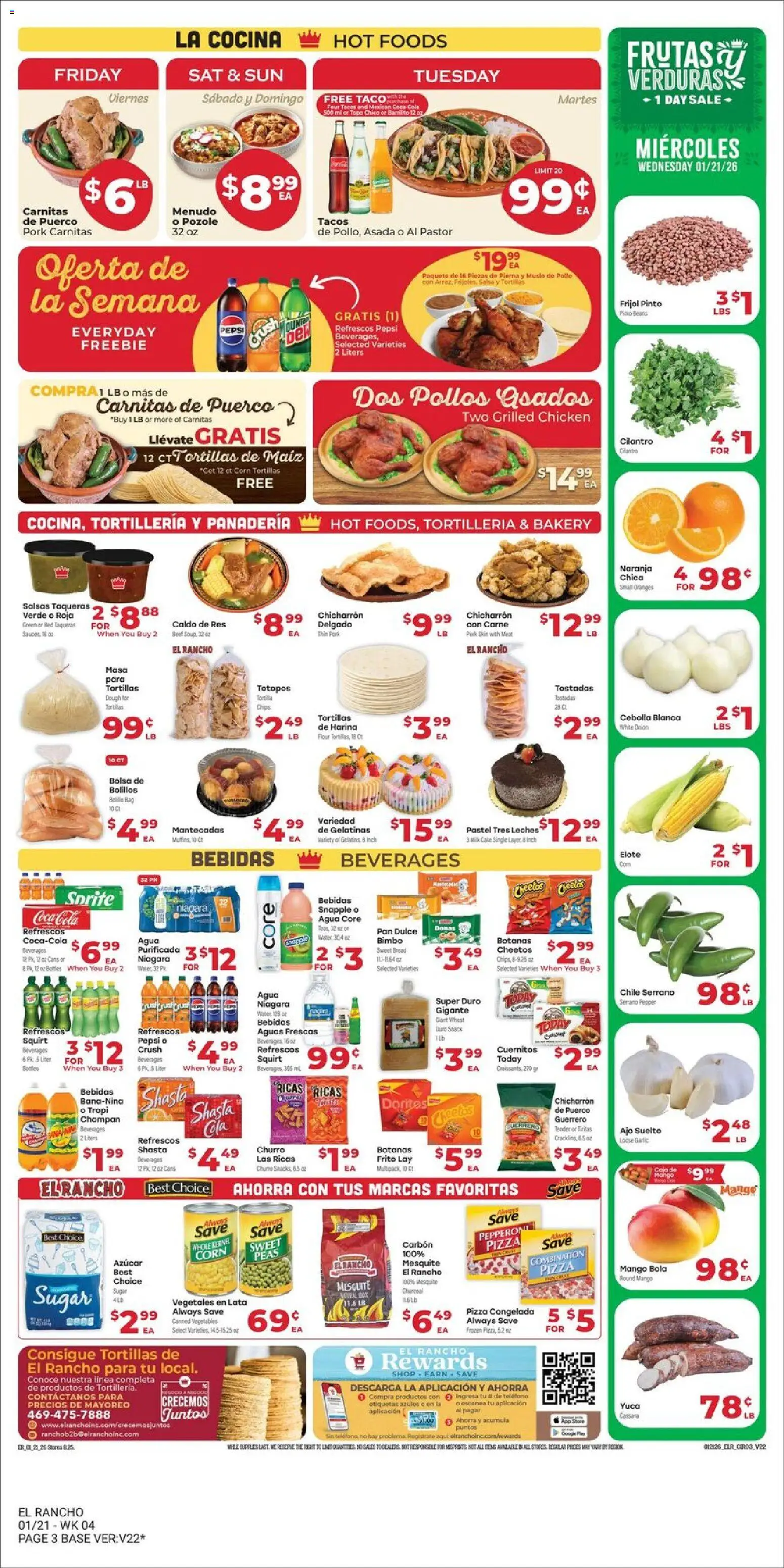 El Rancho - Weekly Ad - valid from 21.01.2026 | Page: 3 | Products: Pizza, Pork, Sugar, Bag