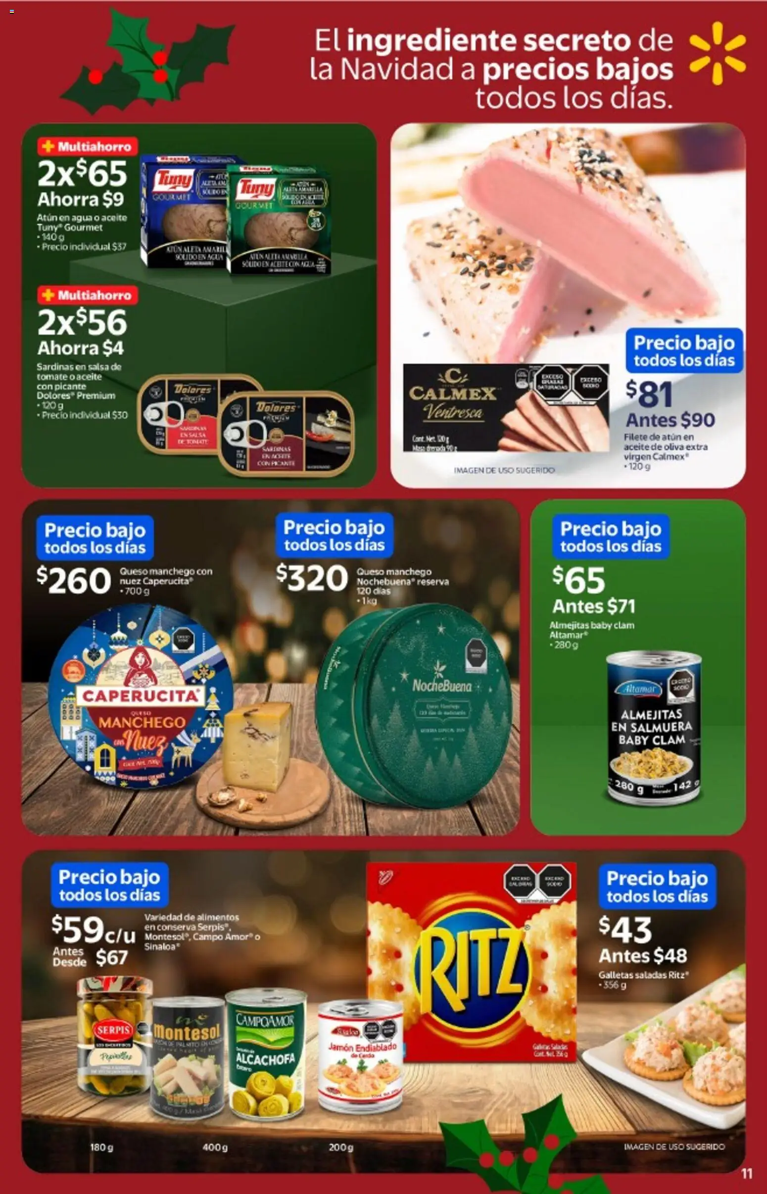 Nuevas ofertas de Walmart válidas en toda la República Mexicana desde el 03.12.2025. ¡Encuentra las mejores ofertas en Walmart catálogo La cena más esperada a precios bajos! | Página: 11 | Productos: Atún, Queso, Aceite, Nuez