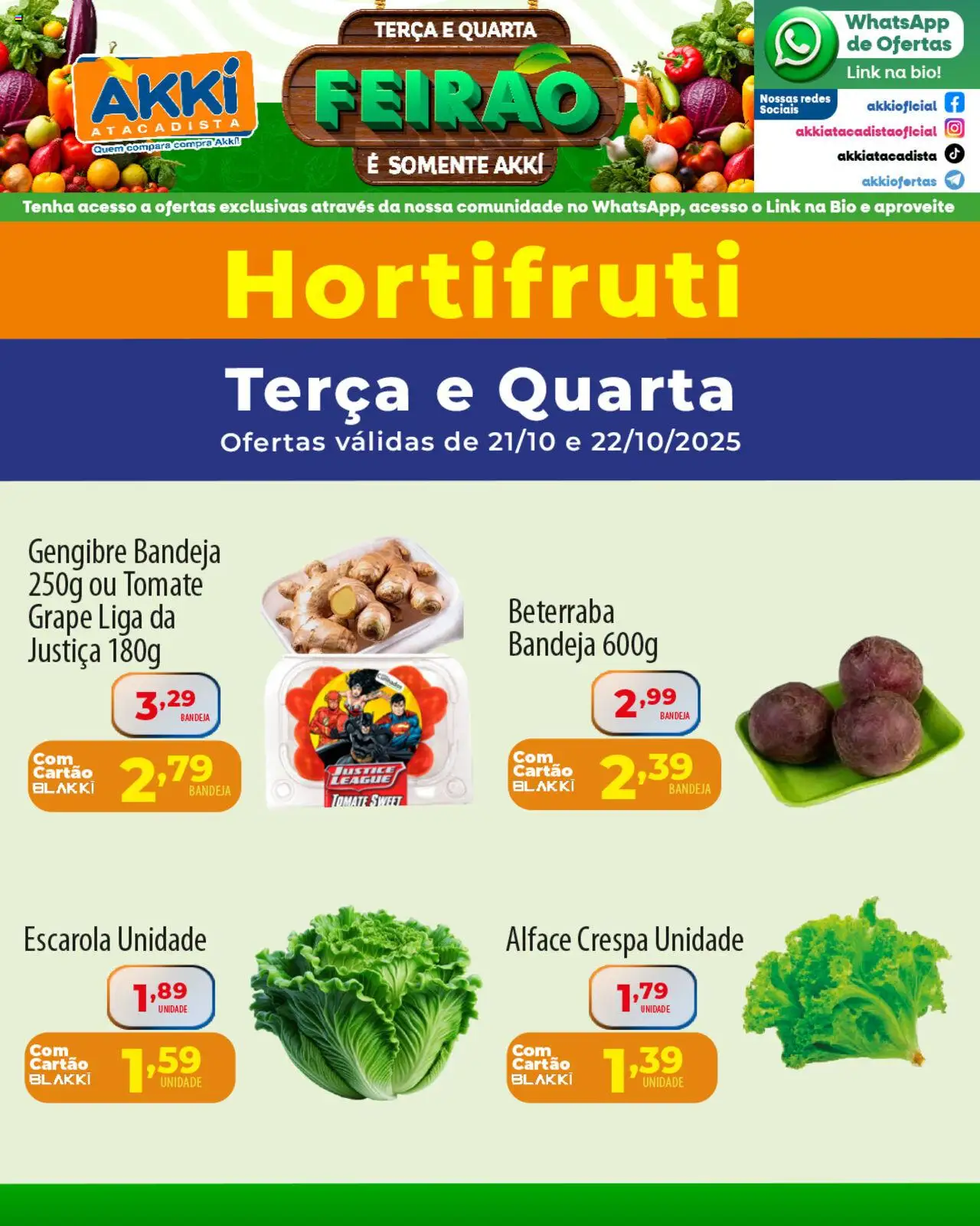Akki Atacadista Folheto - válido de 21.10.2025 | Página: 5 | Produtos: Beterraba, Gengibre, Bandeja, Alface