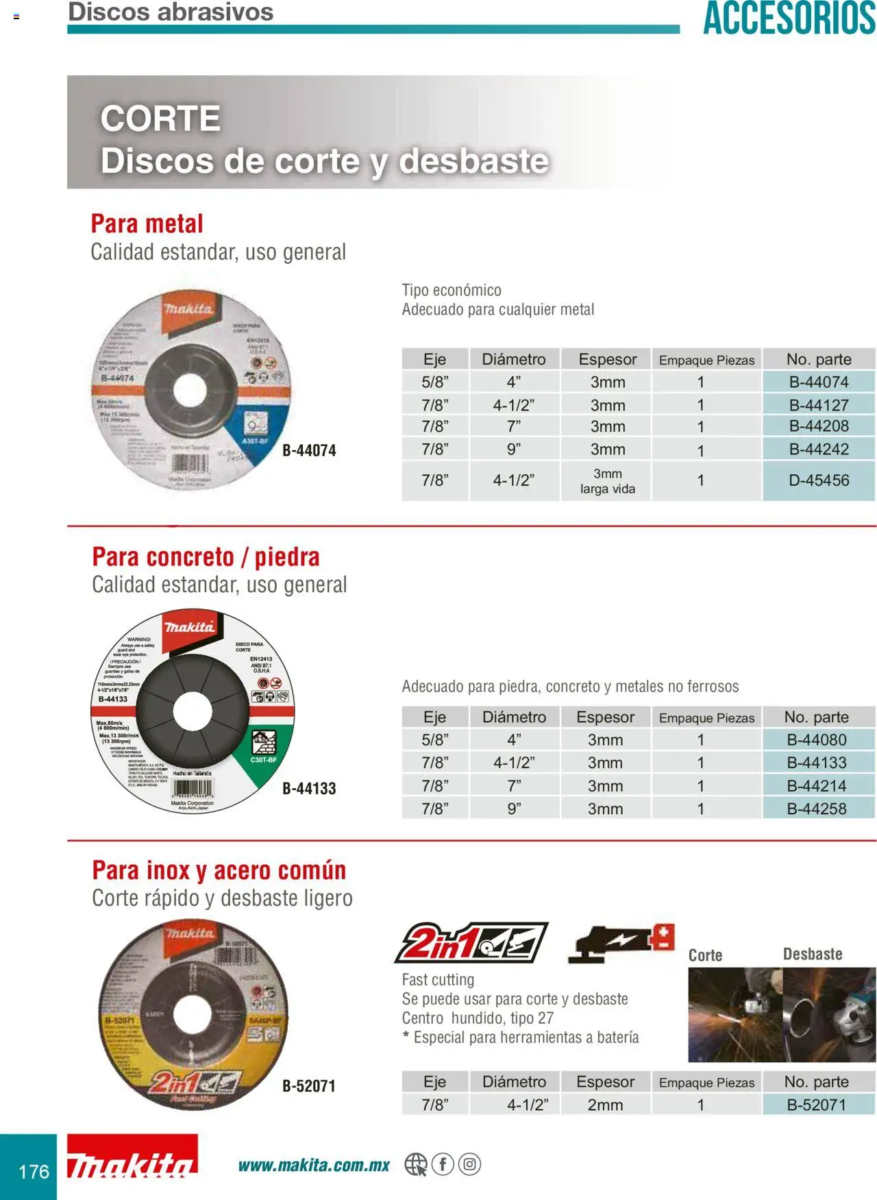 Nuevas ofertas de Makita válidas en toda la República Mexicana desde el 08.07.2024. ¡Encuentra las mejores ofertas en Makita catálogo Accesorios! | Página: 176 | Productos: Disco, Batería