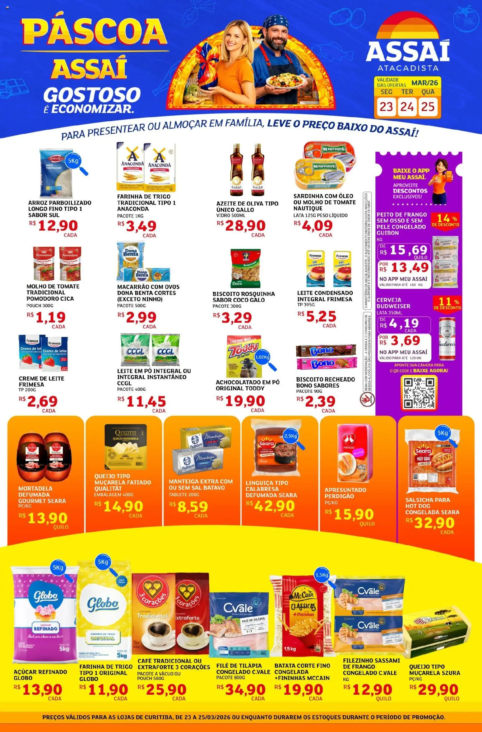 Assaí Atacadista Folheto - válido de 23.03.2026 | Página: 1 | Produtos: Linguiça, Rosquinha, Azeite, Câmera