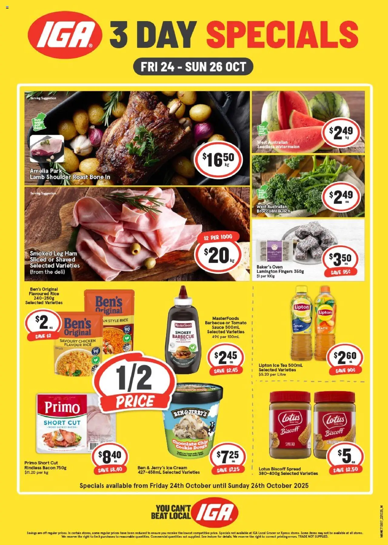 IGA catalogue - valid from 24.10.2025 | Page: 1 | Products: Ham, Peach, Watermelon, Oven