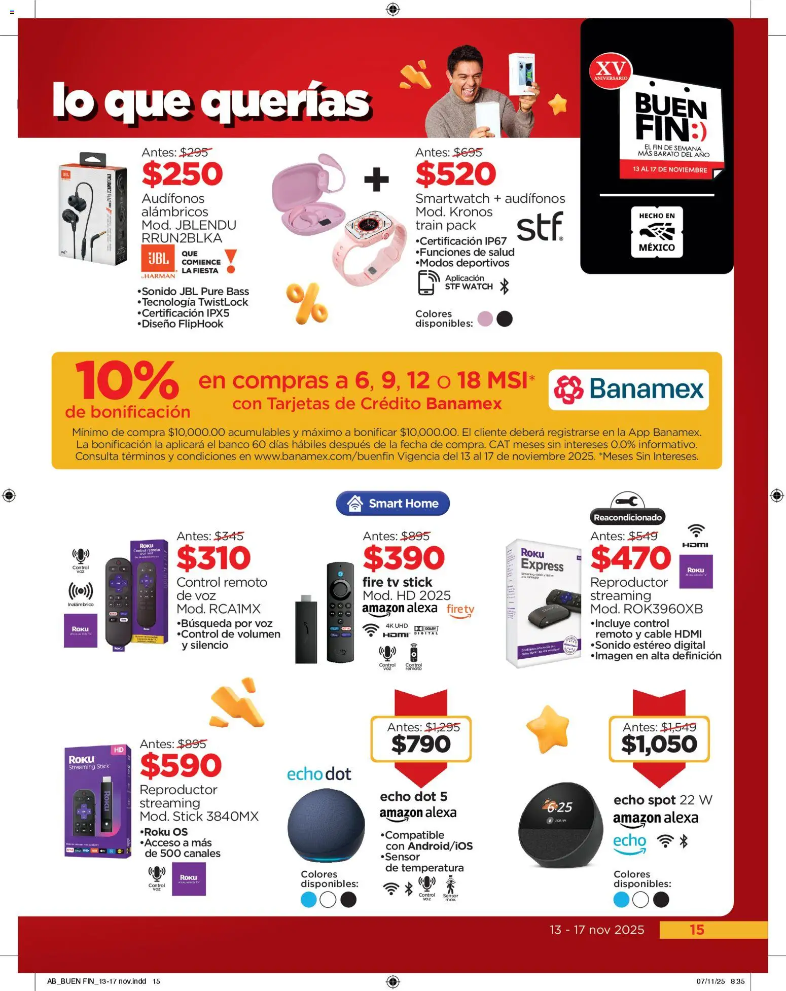 Nuevas ofertas de Chedraui válidas en toda la República Mexicana desde el 13.11.2025. ¡Encuentra las mejores ofertas en Chedraui Buen Fin! | Página: 15 | Productos: Reproductor, Audífonos, Control remoto, Cable