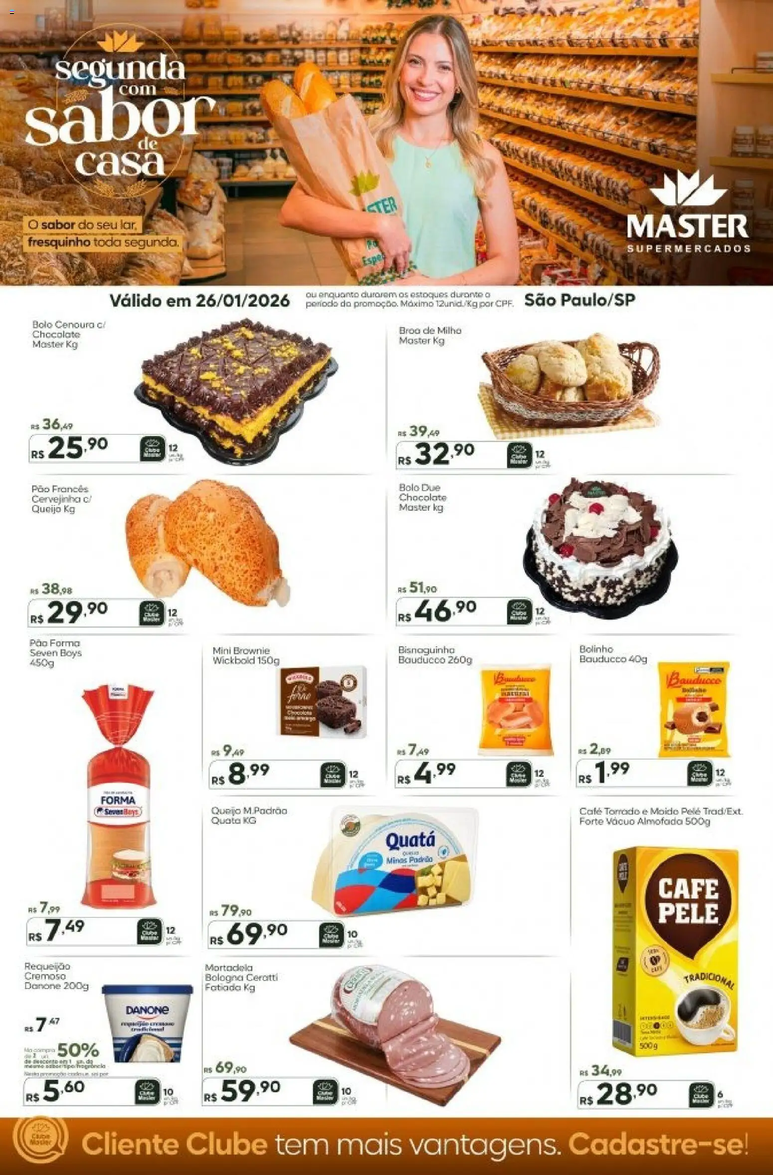 Master Folheto - válido de 26.01.2026 | Página: 1 | Produtos: Queijo, Bolo, Requeijão, Pão francês