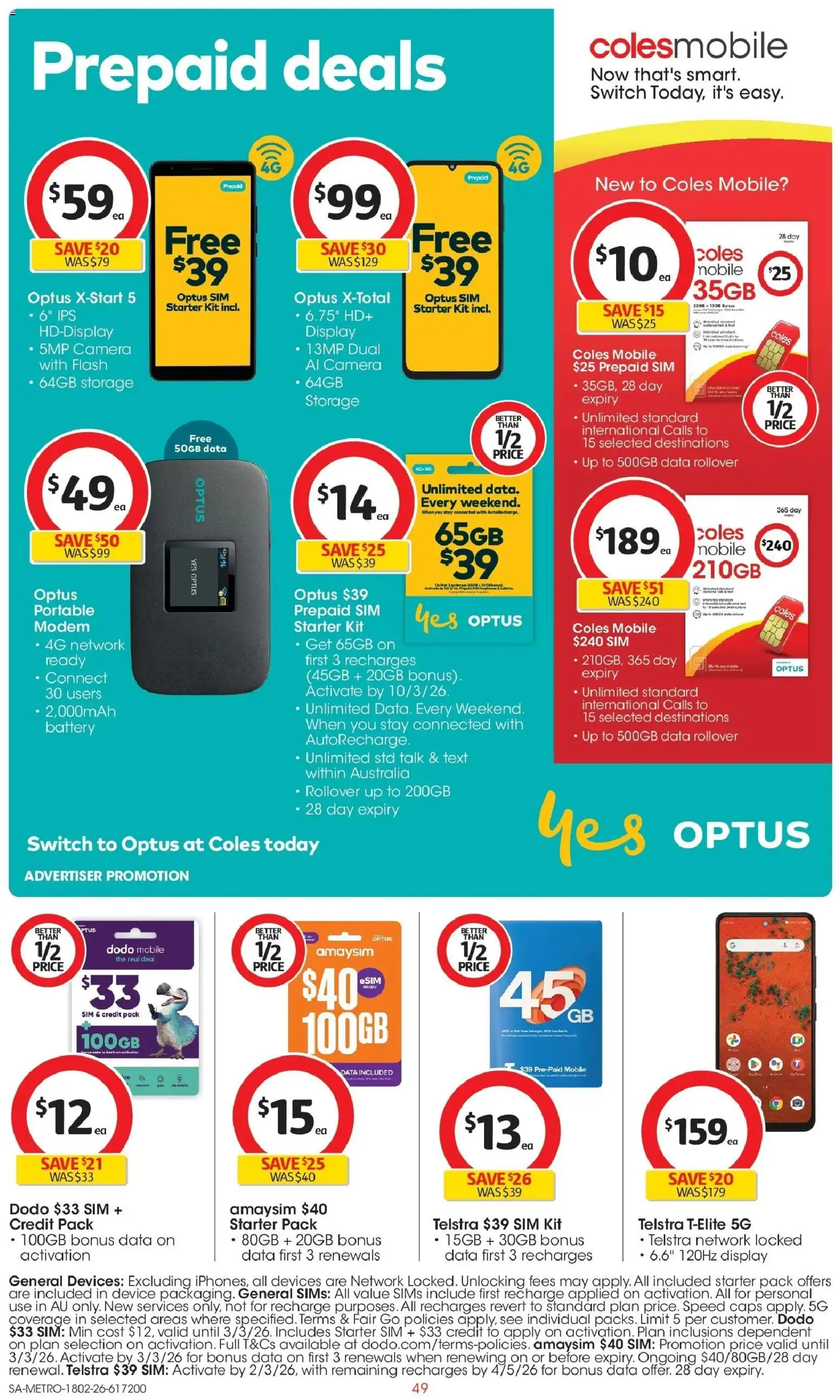 Coles catalogue - valid from 18.02.2026 | Page: 49 | Products: Date, Device, Portable, Modem