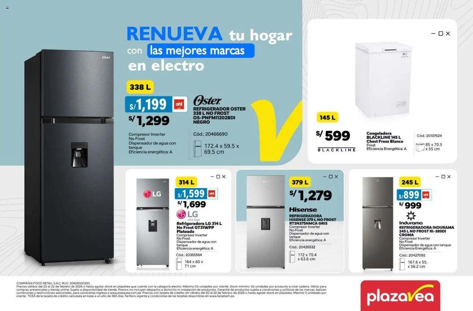 Catálogo Plaza Vea válido desde 20.02.2026 | Página: 1 | Productos: Refrigerador
