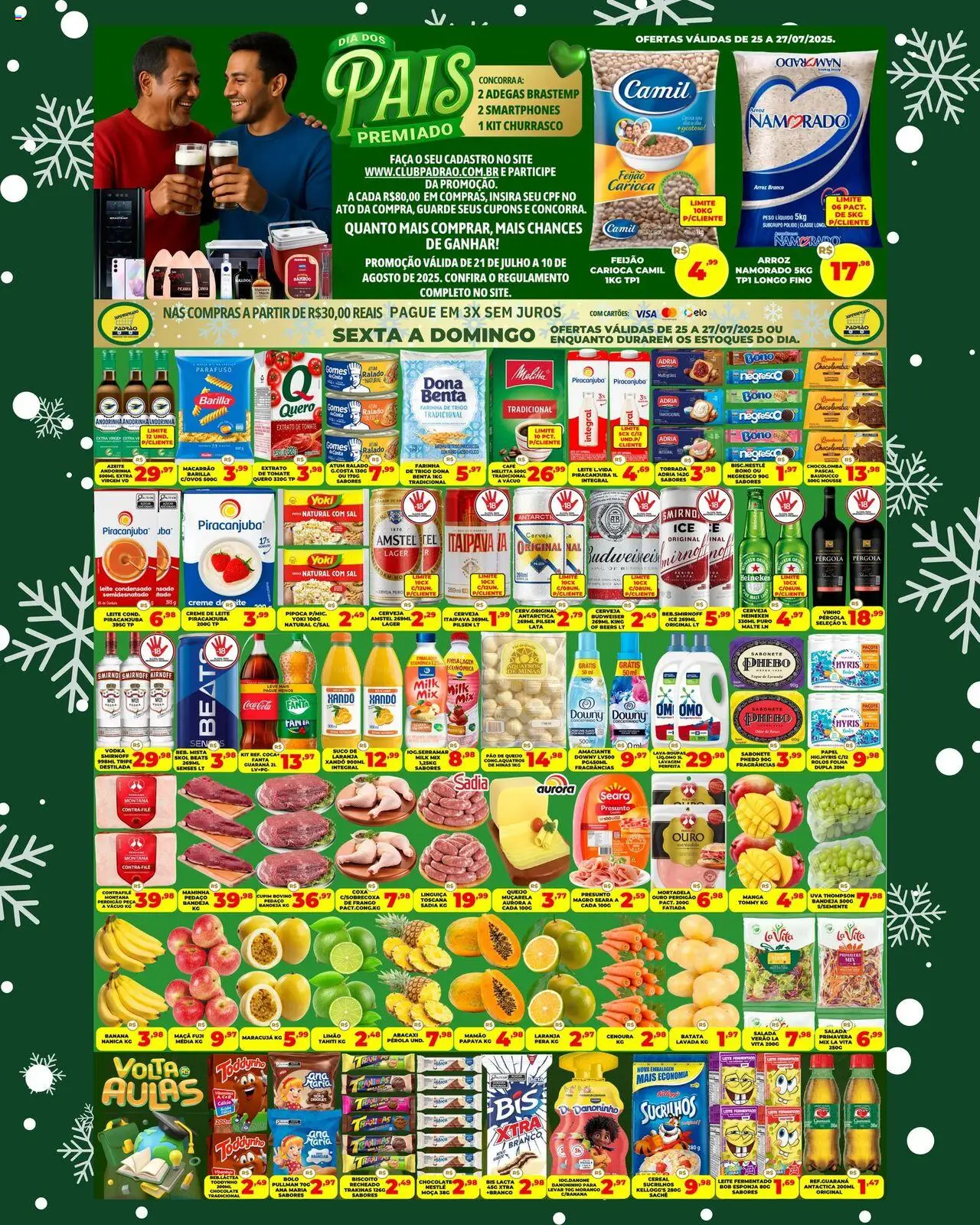 Supermercado Padrão Folheto - válido de 25.07.2025 | Página: 1 | Produtos: Feijão, Muçarela, Bandeja, Mamão