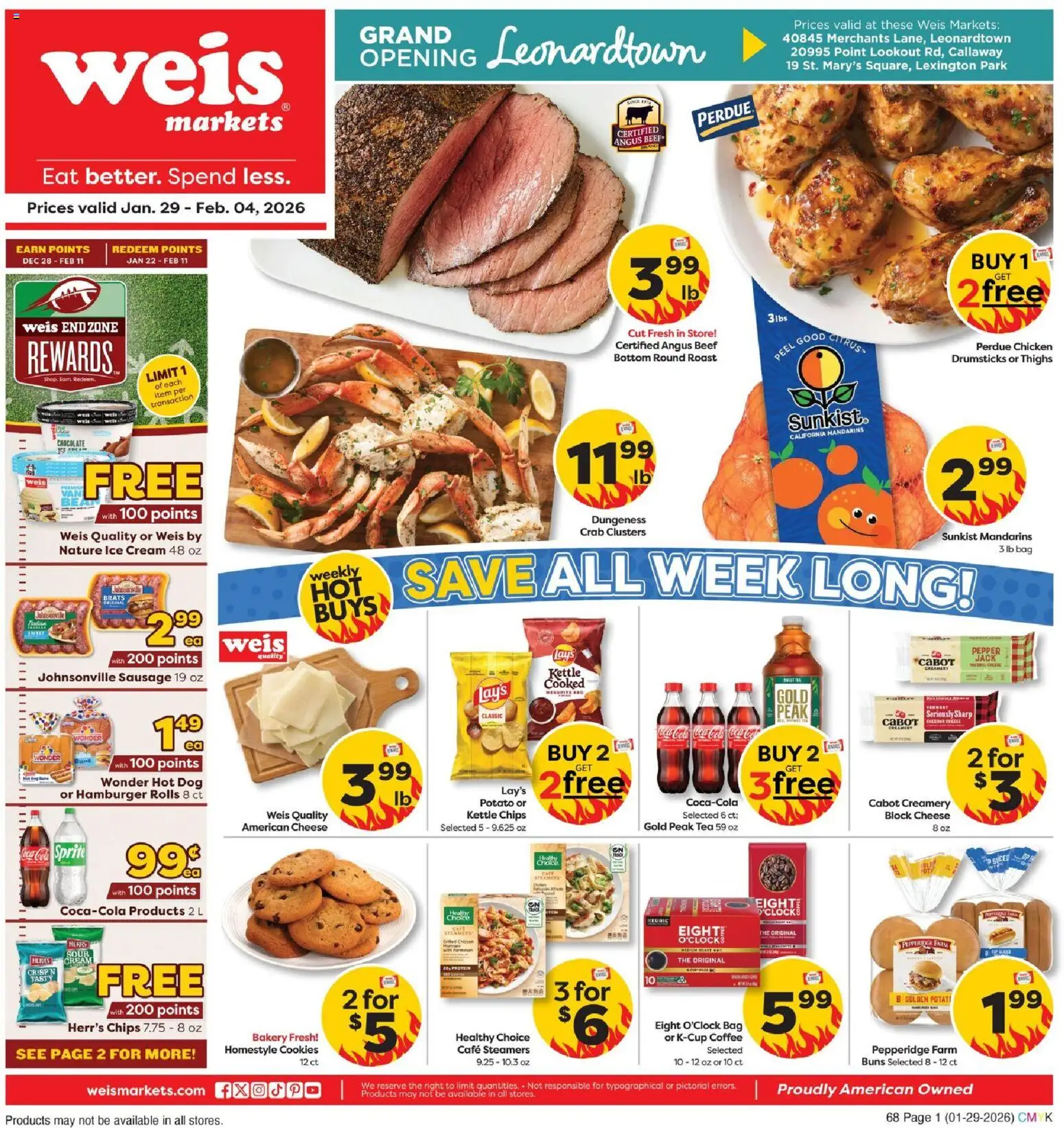 Weis Weekly Circular - MD - valid from 29.01.2026 | Page: 1 | Products: Mandarins, Chocolate, Tea, Sausage