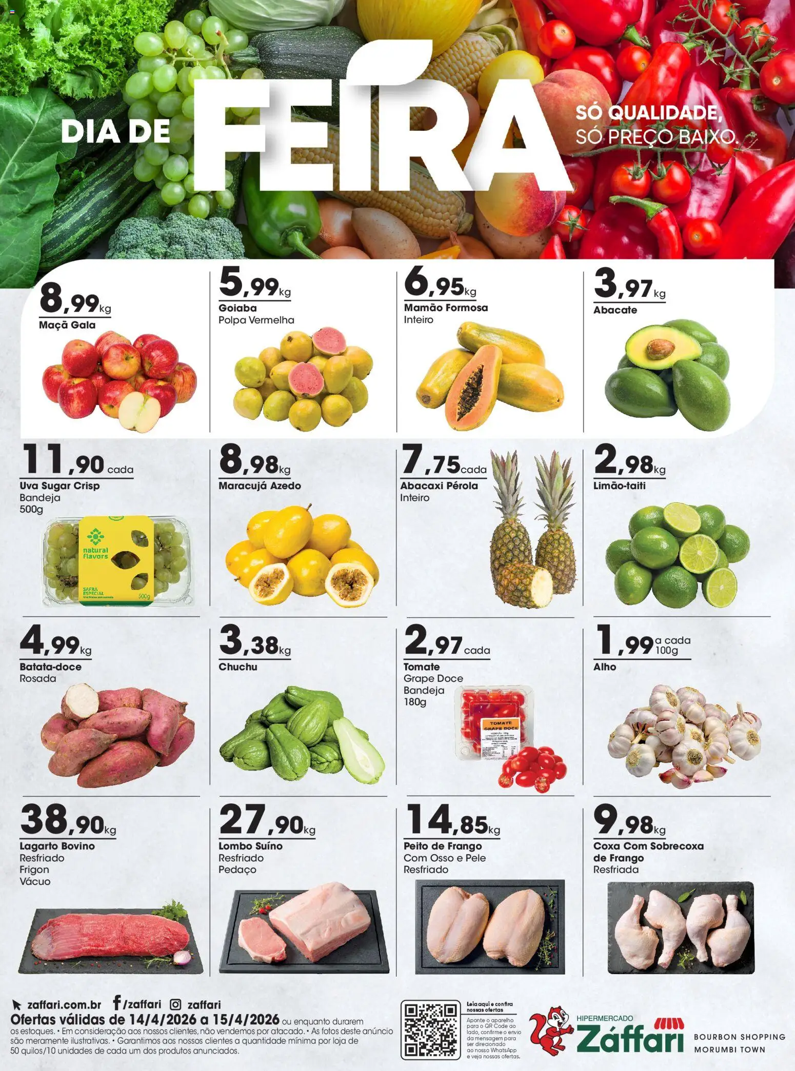 Zaffari Folheto - válido de 14.04.2026 | Página: 1 | Produtos: Goiaba, Maracujá, Bandeja, Peito de frango
