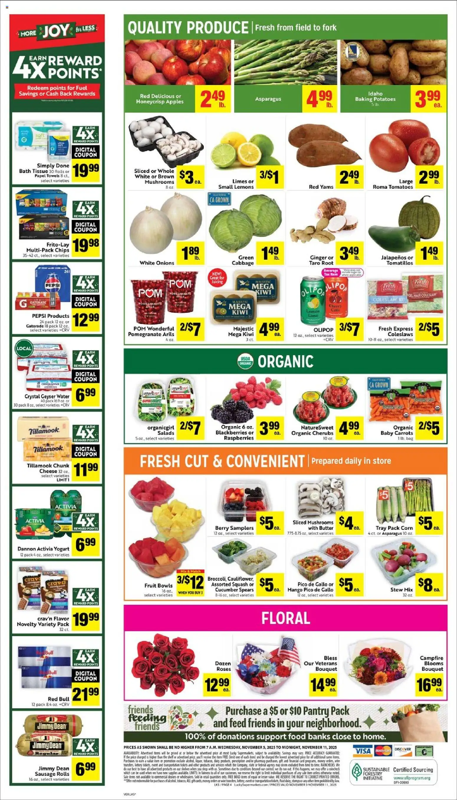 Lucky Supermarkets Weekly - CA - valid from 05.11.2025 | Page: 4 | Products: Corn, Potatoes, Mango, Sausage