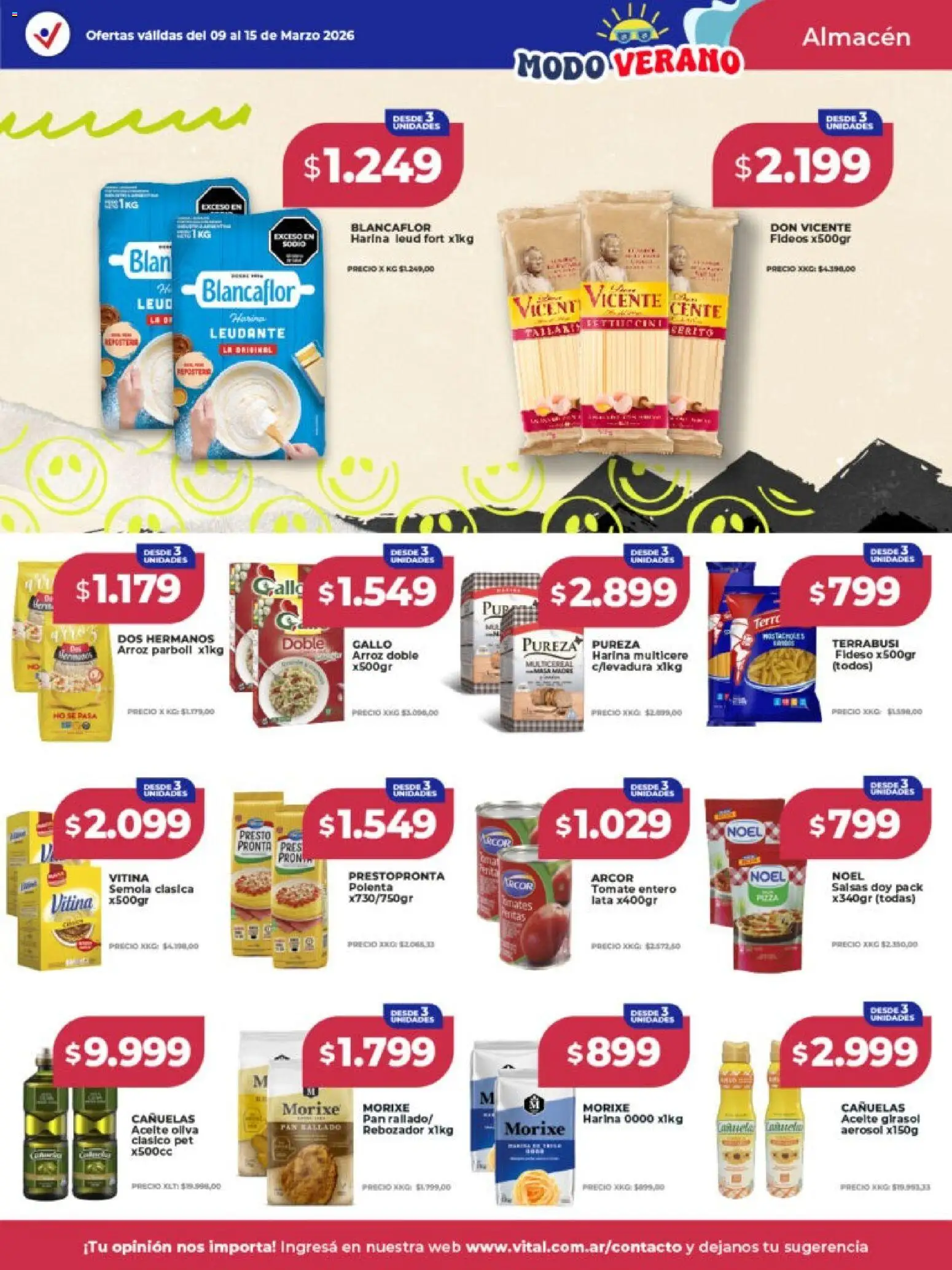 Vital - Ofertas fin - Abasto │ válido desde el 09.03.2026 | Página: 9 | Productos: Polenta, Arroz, Fideos, Pan rallado