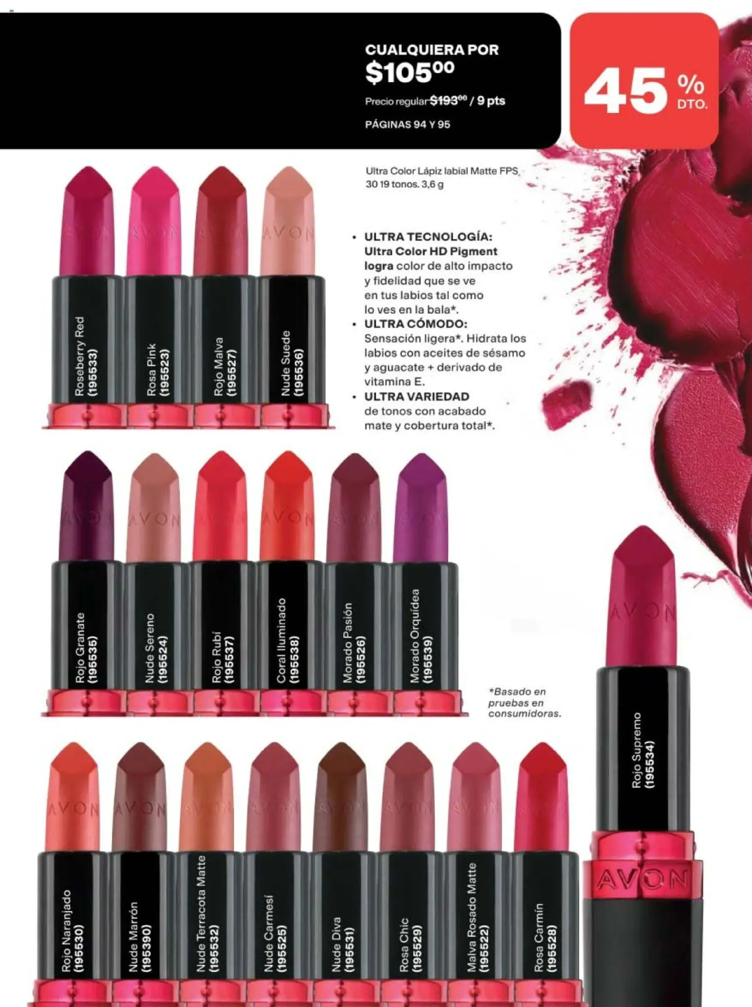 Nuevas ofertas de AVON válidas en toda la República Mexicana desde el 08.05.2026. ¡Encuentra las mejores ofertas en AVON campaña 8 2026! | Página: 94 | Productos: Aguacate, Mate, Lápiz labial
