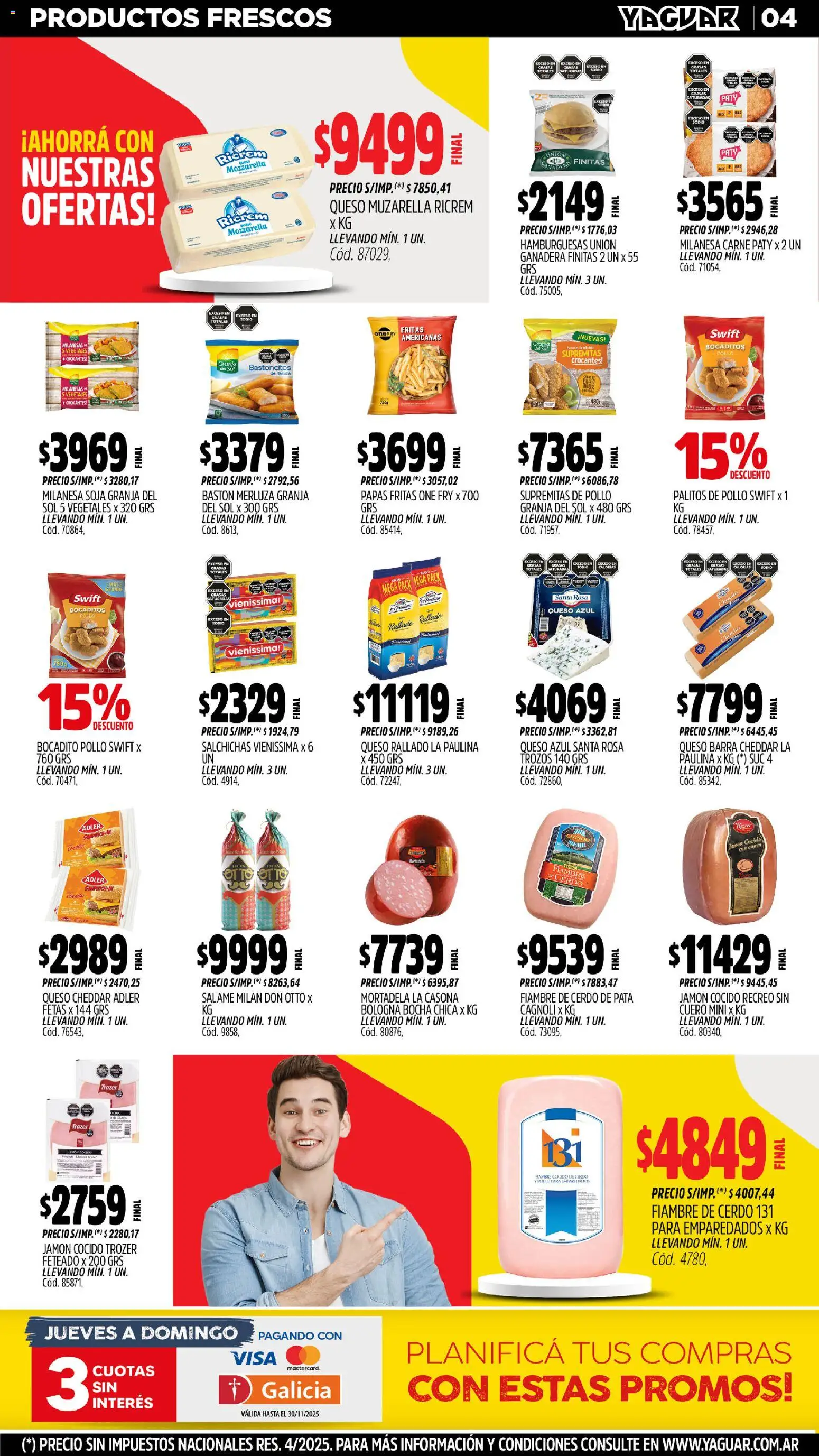 Yaguar - Mendoza │ válido desde el 17.11.2025 | Página: 4 | Productos: Jamón cocido, Mortadela, Jamón, Cerdo