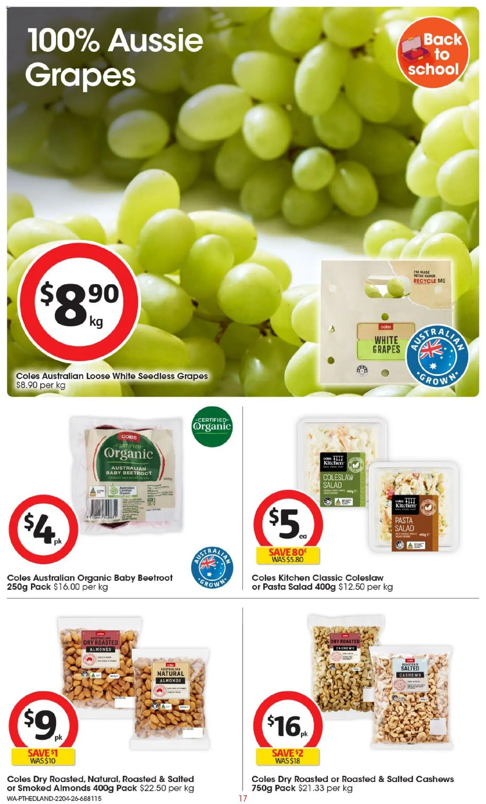 Coles catalogue - valid from 22.04.2026 | Page: 17 | Products: Pasta, Salad, Beetroot, Grapes