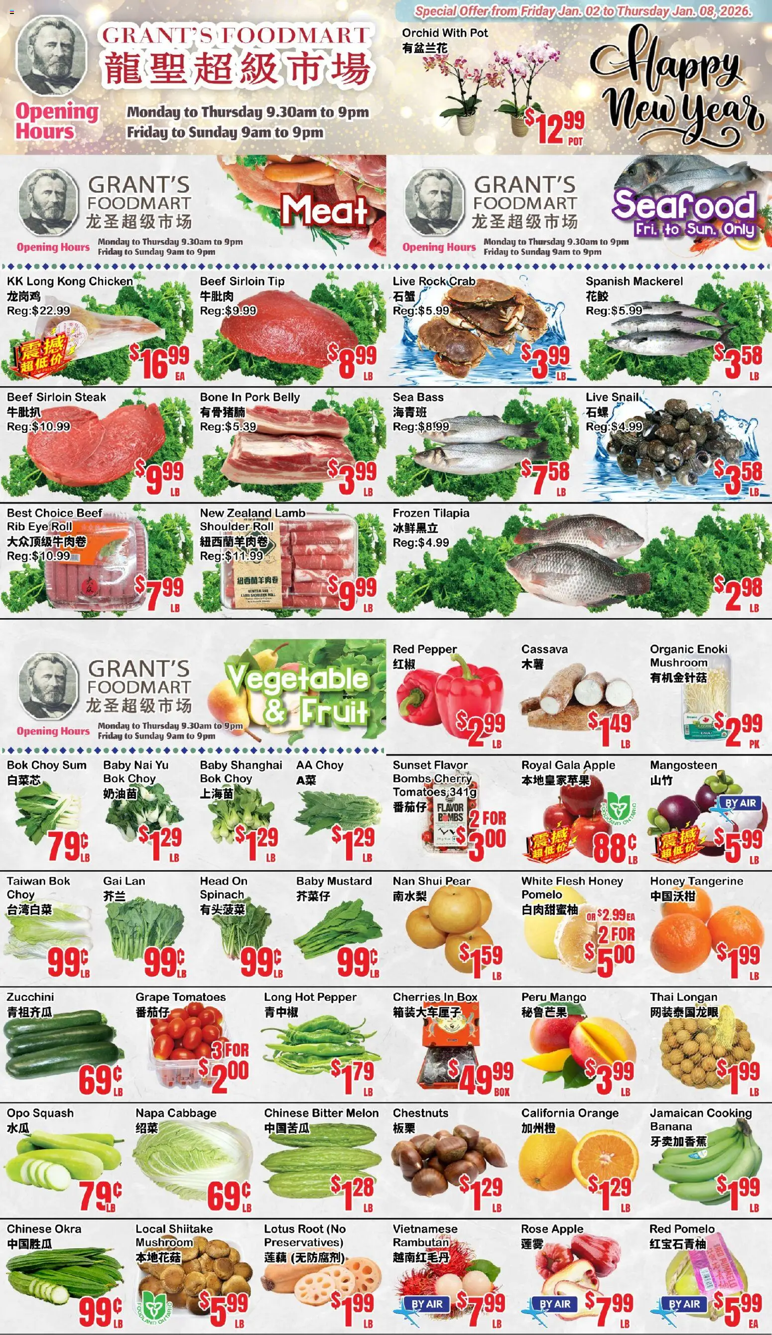 Oceans flyer valid from 02.01.2026 | Page: 1 | Products: Beef, Chicken, Pork, Tomatoes