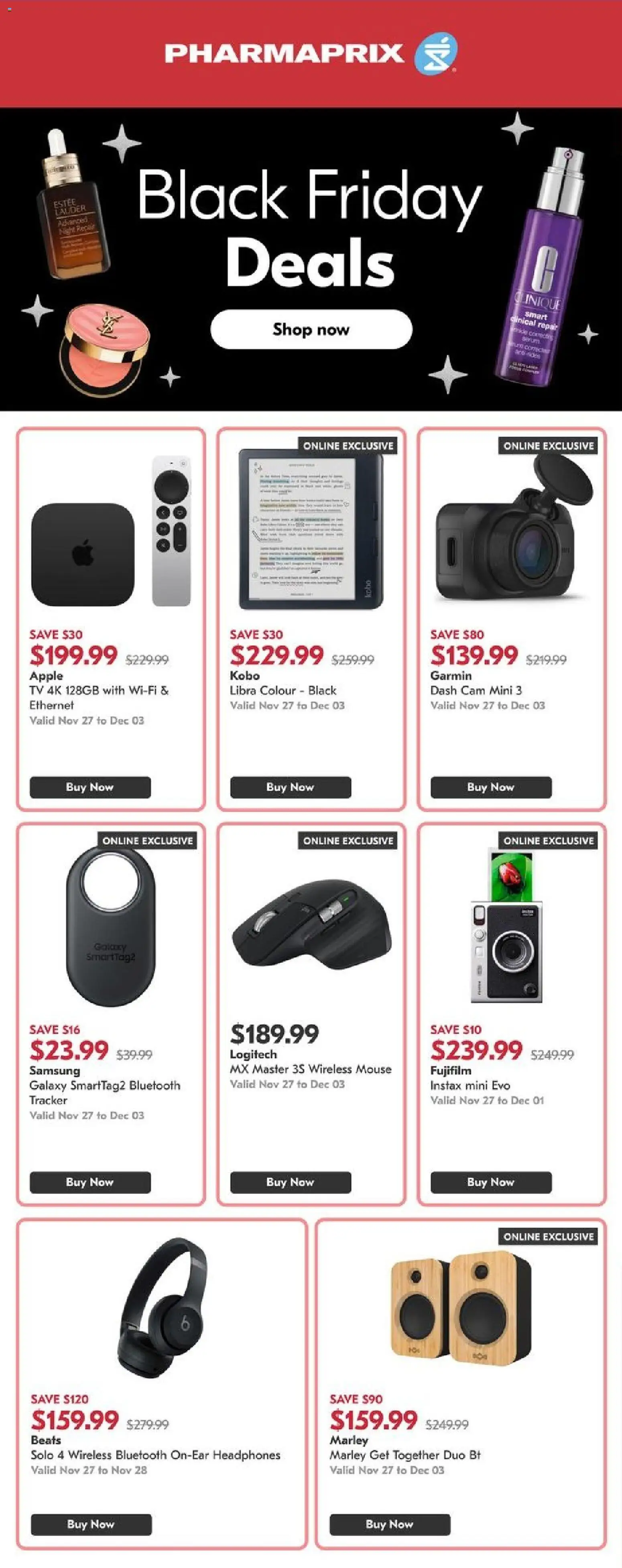 Pharmaprix flyer valid from 27.11.2025 | Page: 1 | Products: Mouse, Tv, Headphones