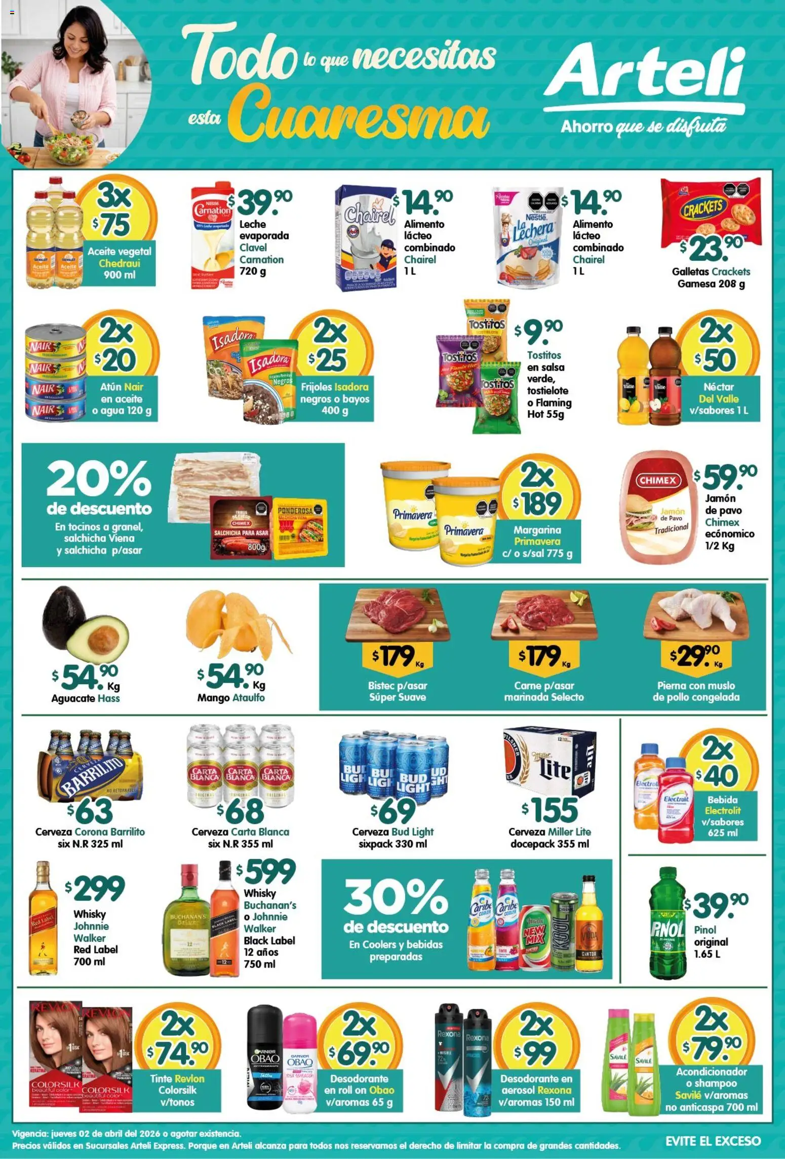 Nuevas ofertas de Arteli válidas en toda la República Mexicana desde el 02.04.2026. ¡Encuentra las mejores ofertas en Arteli folleto Express! | Página: 1 | Productos: Atún, Mango, Cerveza, Galletas