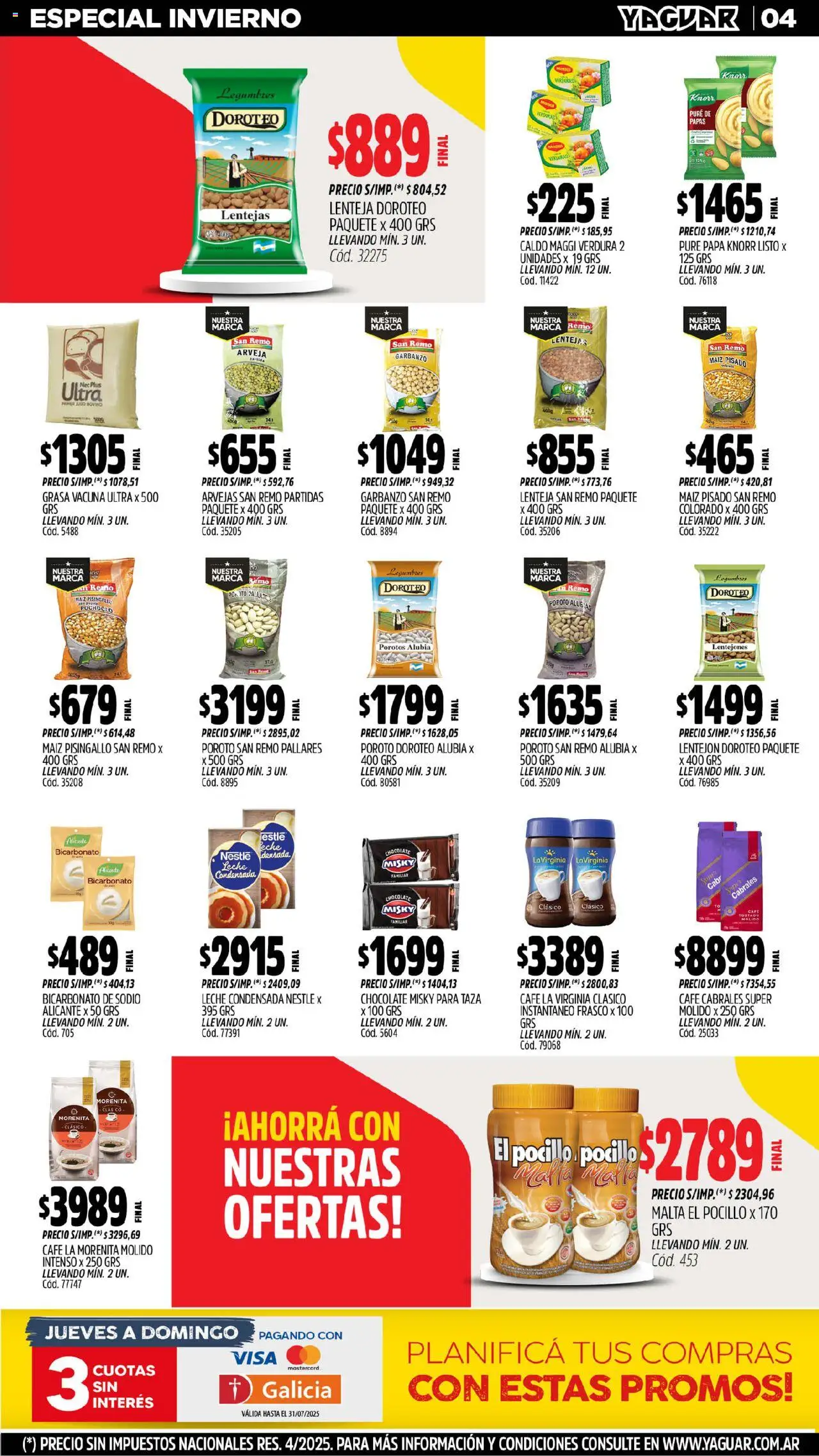 Yaguar - Parque Chacabuco │ válido desde el 28.07.2025 | Página: 4 | Productos: Arvejas, Leche, Café, Chocolate