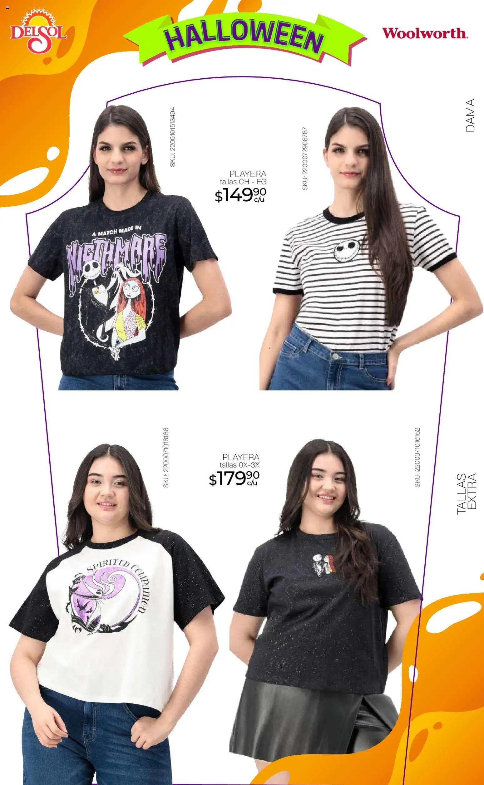 Nuevas ofertas de Del Sol y Woolworth válidas en toda la República Mexicana desde el 23.10.2025. ¡Encuentra las mejores ofertas en Del Sol y Woolworth - Catálogo Halloween! | Página: 14 | Productos: Playera