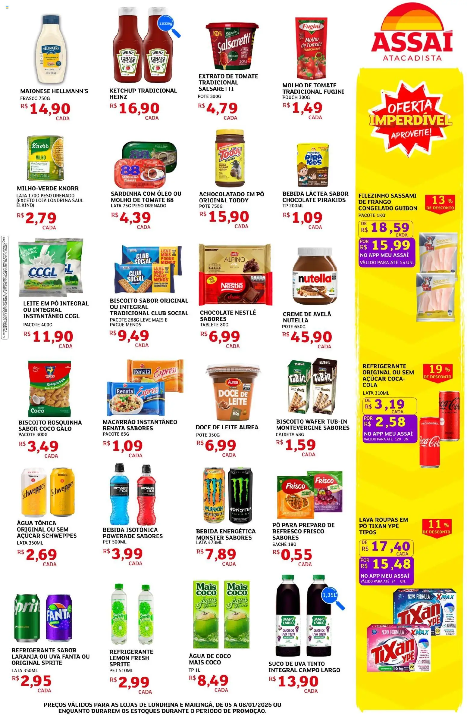 Assaí Atacadista Folheto - válido de 05.01.2026 | Página: 3 | Produtos: Água de coco, Creme, Knorr, Frango