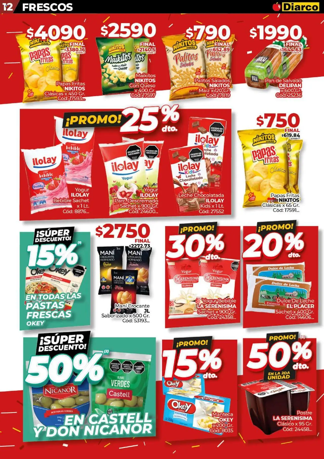 Diarco ofertas │ válido desde el 04.08.2025 | Página: 12 | Productos: Aceitunas, Manteca, Jamón, Papas fritas