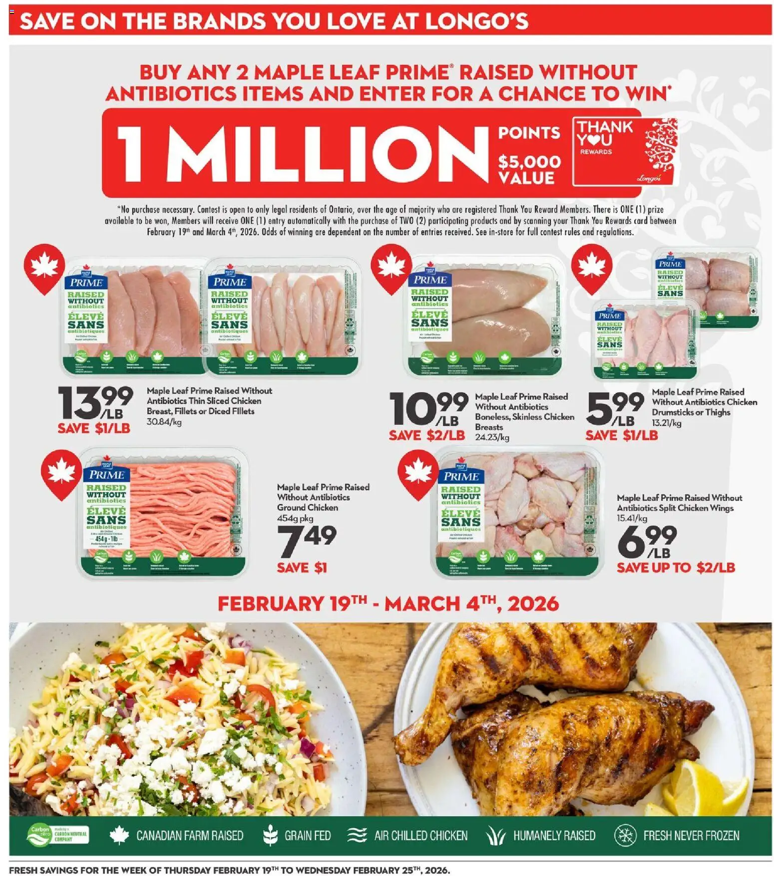 Longo's flyer valid from 19.02.2026 | Page: 19 | Products: Chicken wings, Chicken