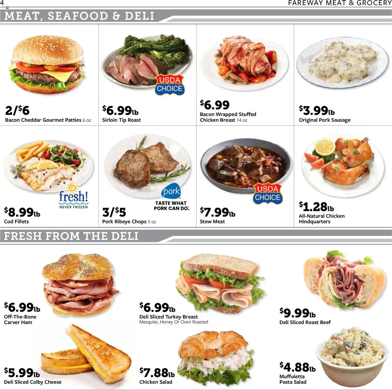 Fareway Weekly Ad - valid from 06.10.2025 | Page: 4 | Products: Cheese, Beef, Pasta, Seafood