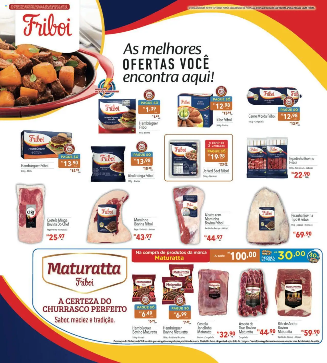 Supermercados Condor Folheto - válido de 25.09.2025 | Página: 17 | Produtos: Fraldinha, Hambúrguer, Carne moída, Carne moida friboi