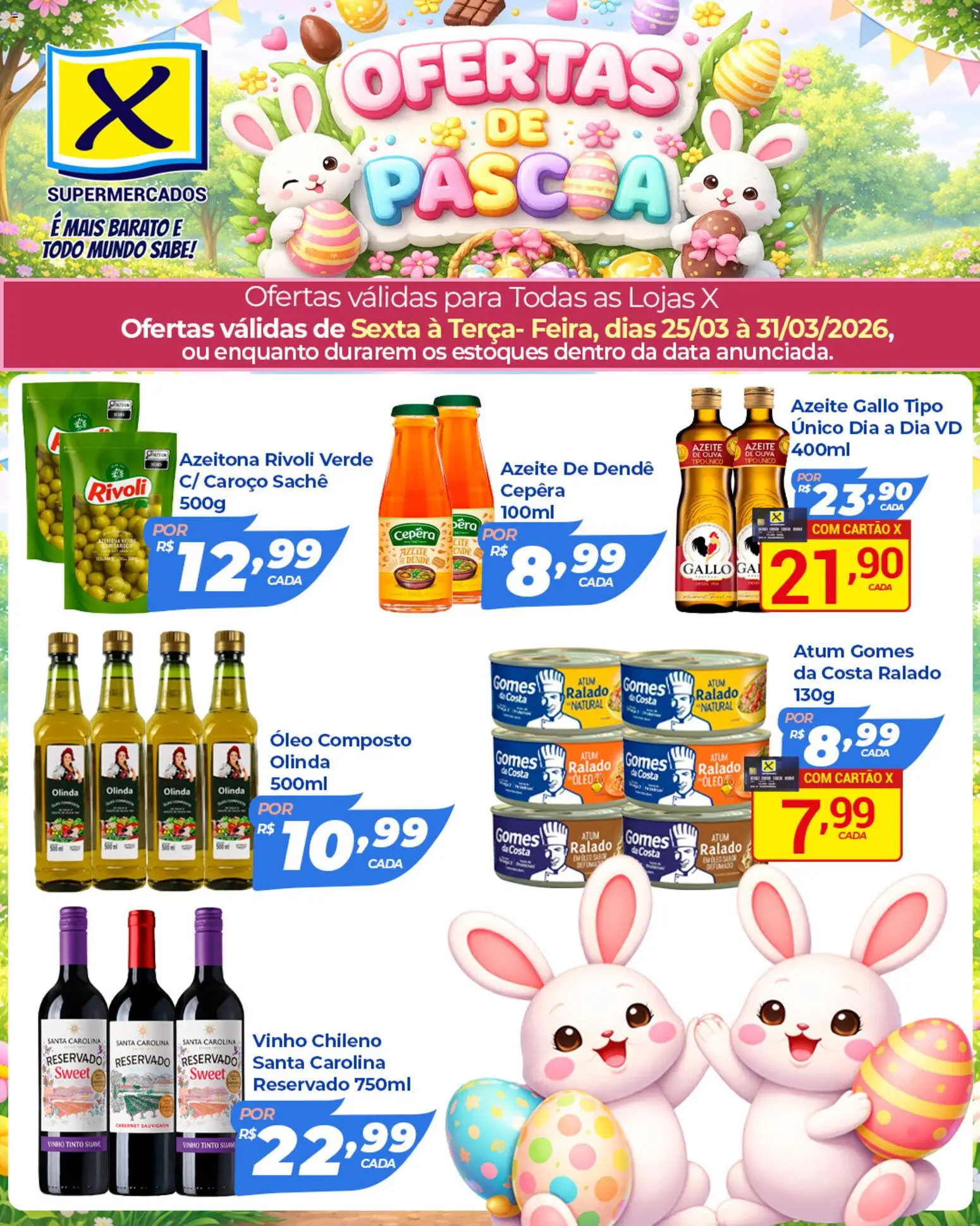 X Supermercados Folheto - válido de 25.03.2026 | Página: 3 | Produtos: Óleo, Vinho, Gomes da costa, Azeite