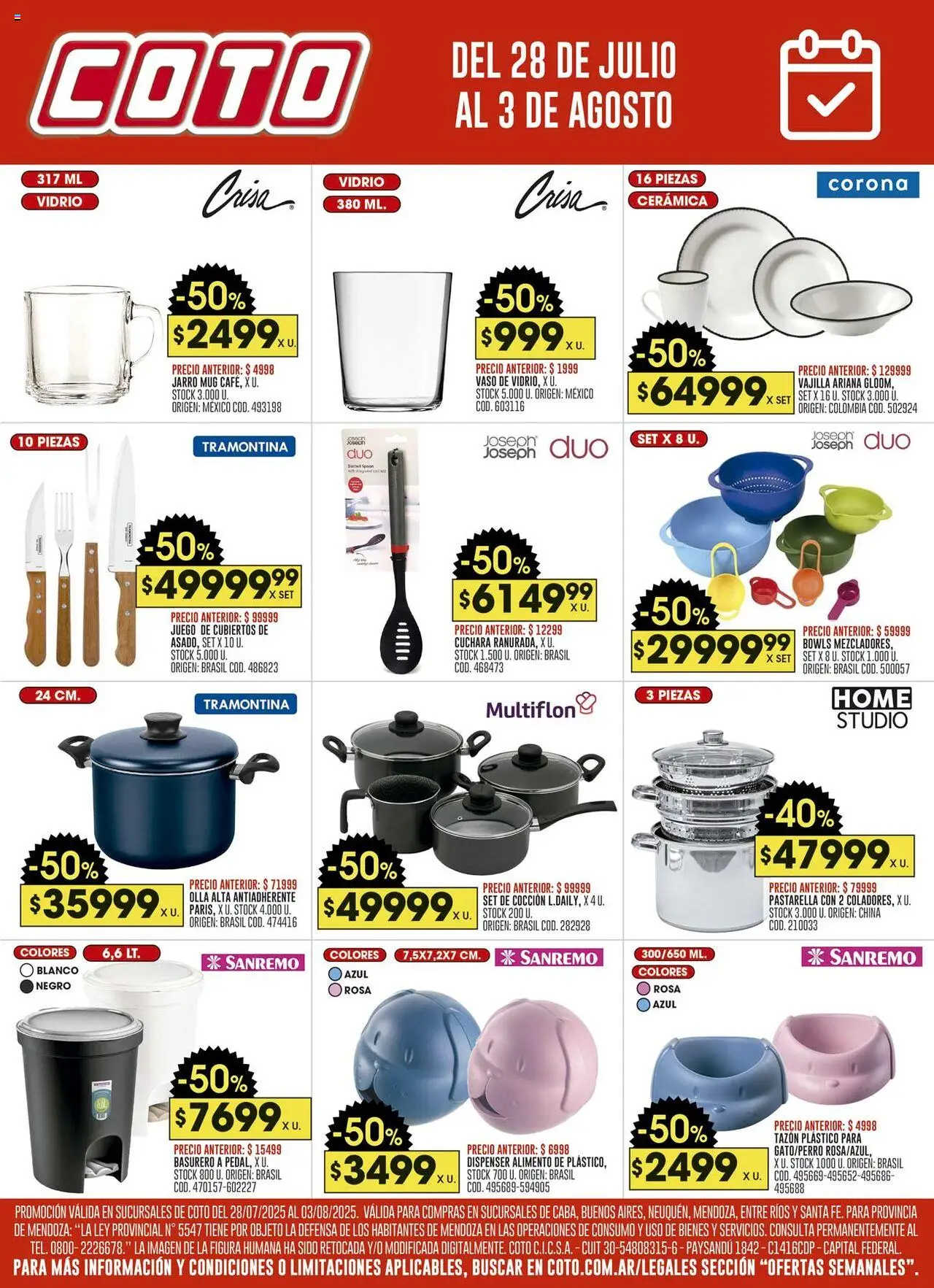 Coto bazar │ válido desde el 28.07.2025 | Página: 1 | Productos: Cuchara, Olla