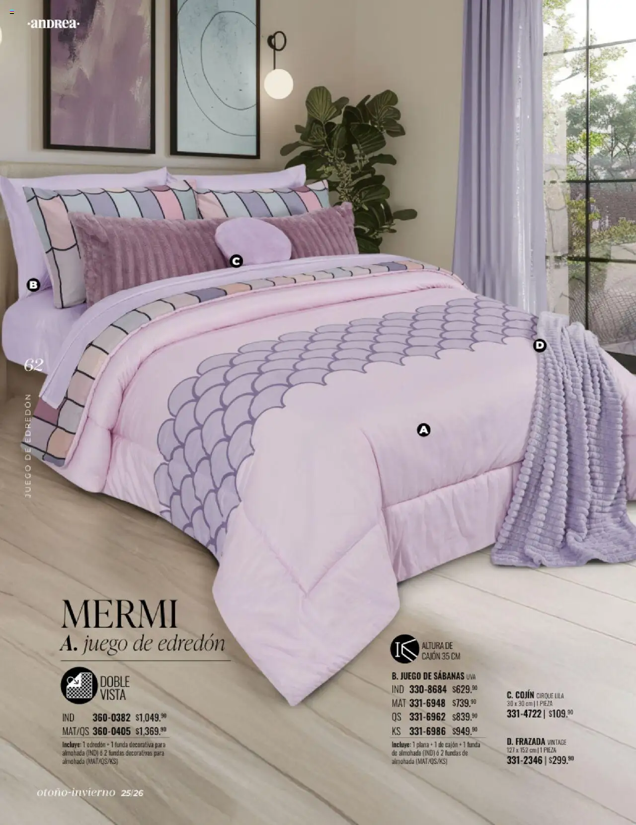 Nuevas ofertas de Andrea válidas en toda la República Mexicana desde el 24.08.2025. ¡Encuentra las mejores ofertas en Andrea - Catálogo Home - Otoño / Invierno! | Página: 62 | Productos: Uva, Juego, Funda, Almohada