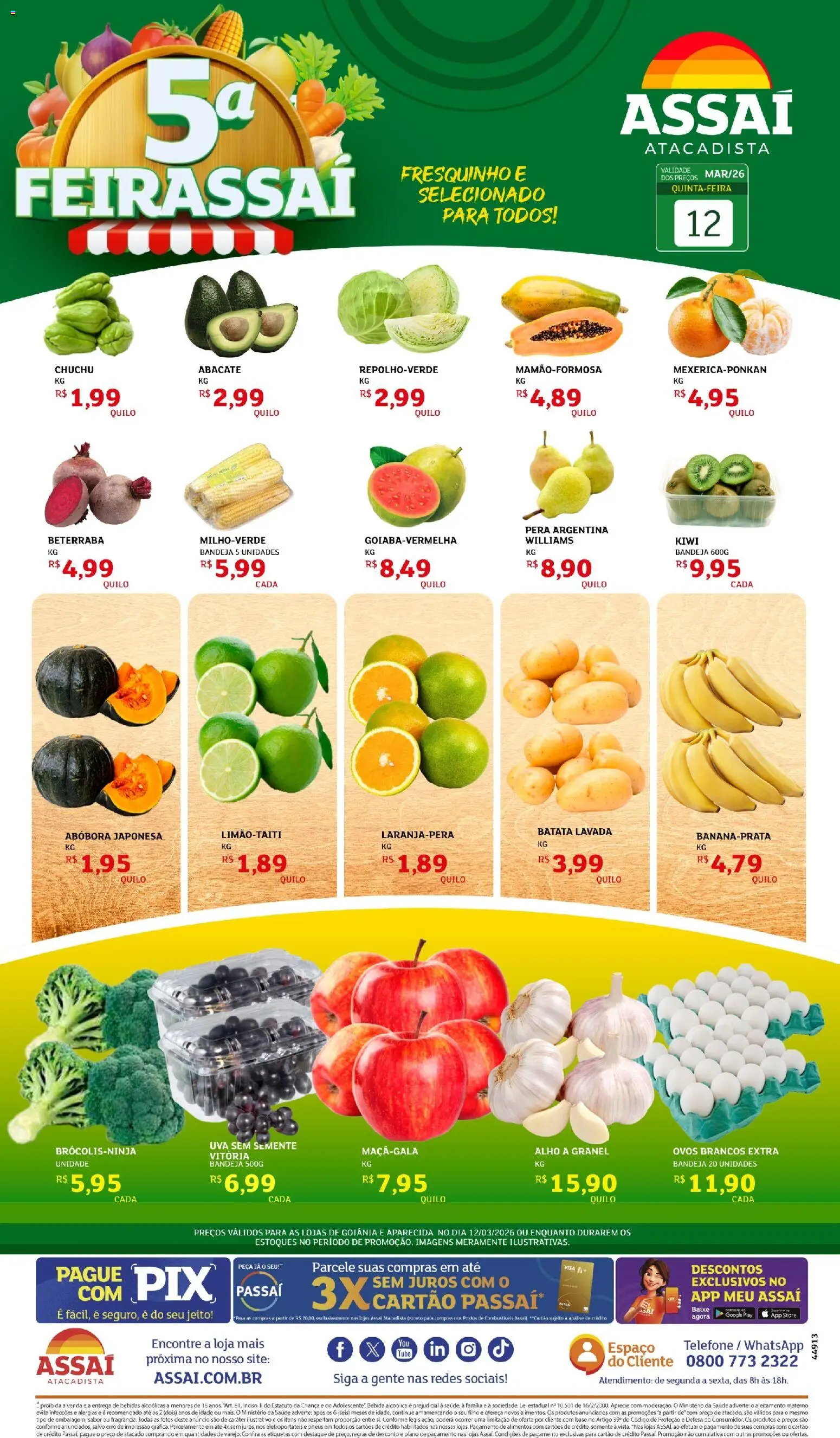 Assaí Atacadista Folheto - válido de 12.03.2026 | Página: 1 | Produtos: Alho, Base, Batata, Telefone