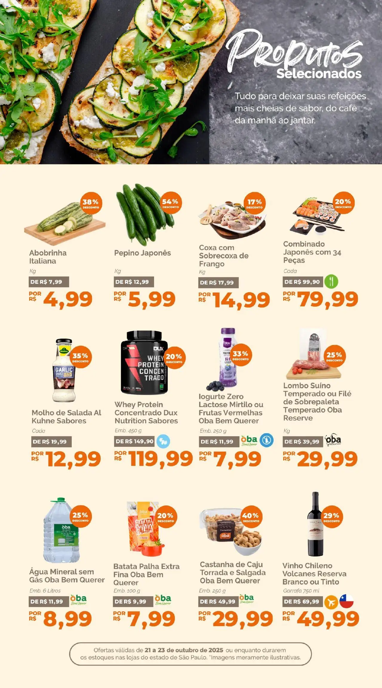 Oba Hortifruti Folheto - válido de 21.10.2025 | Página: 5 | Produtos: Abobrinha, Água mineral, Whey protein, Frango
