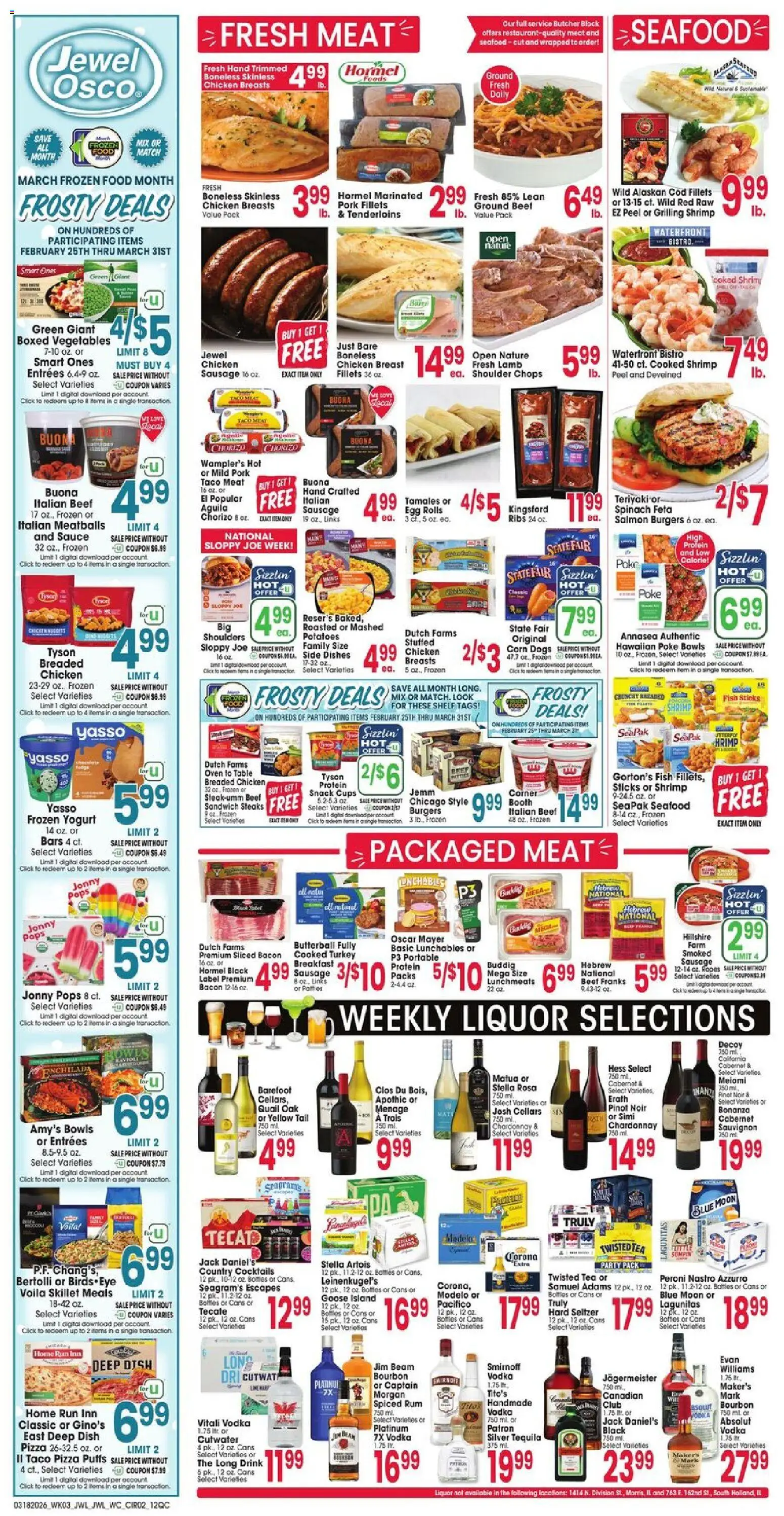 Jewel Osco Weekly Ad - IL - valid from 18.03.2026 | Page: 2 | Products: Spinach, Bourbon, Vodka, Seafood