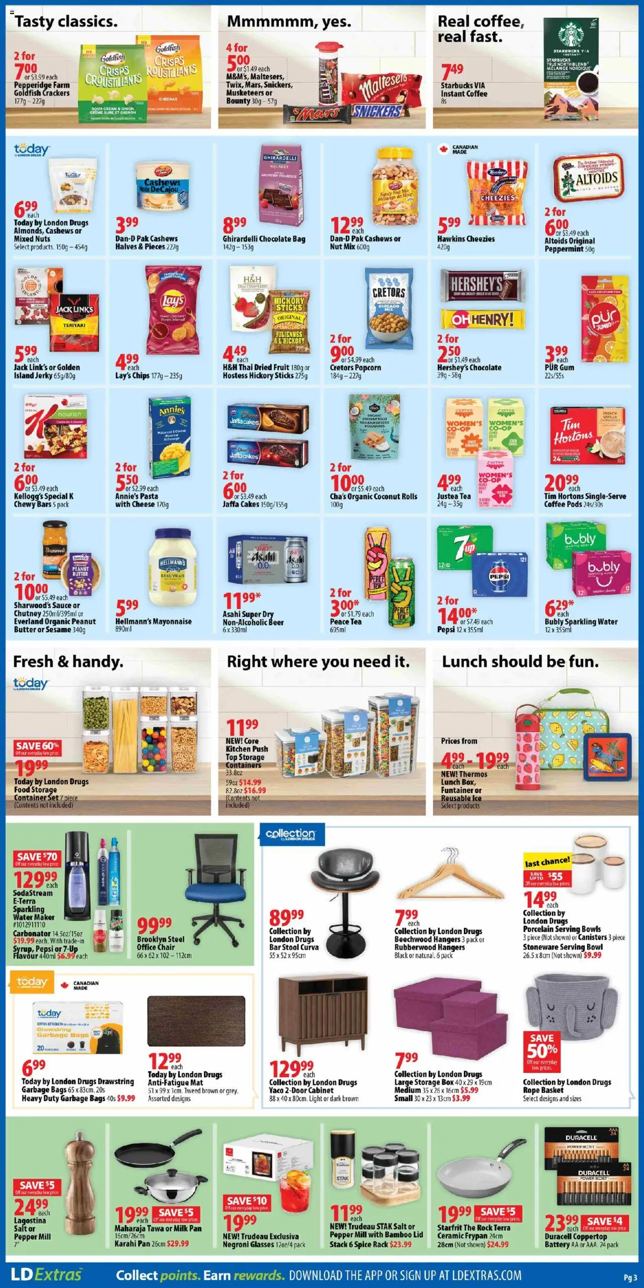 London Drugs flyer valid from 19.09.2025 | Page: 3 | Products: Sour cream, Pasta, Nuts, Milk
