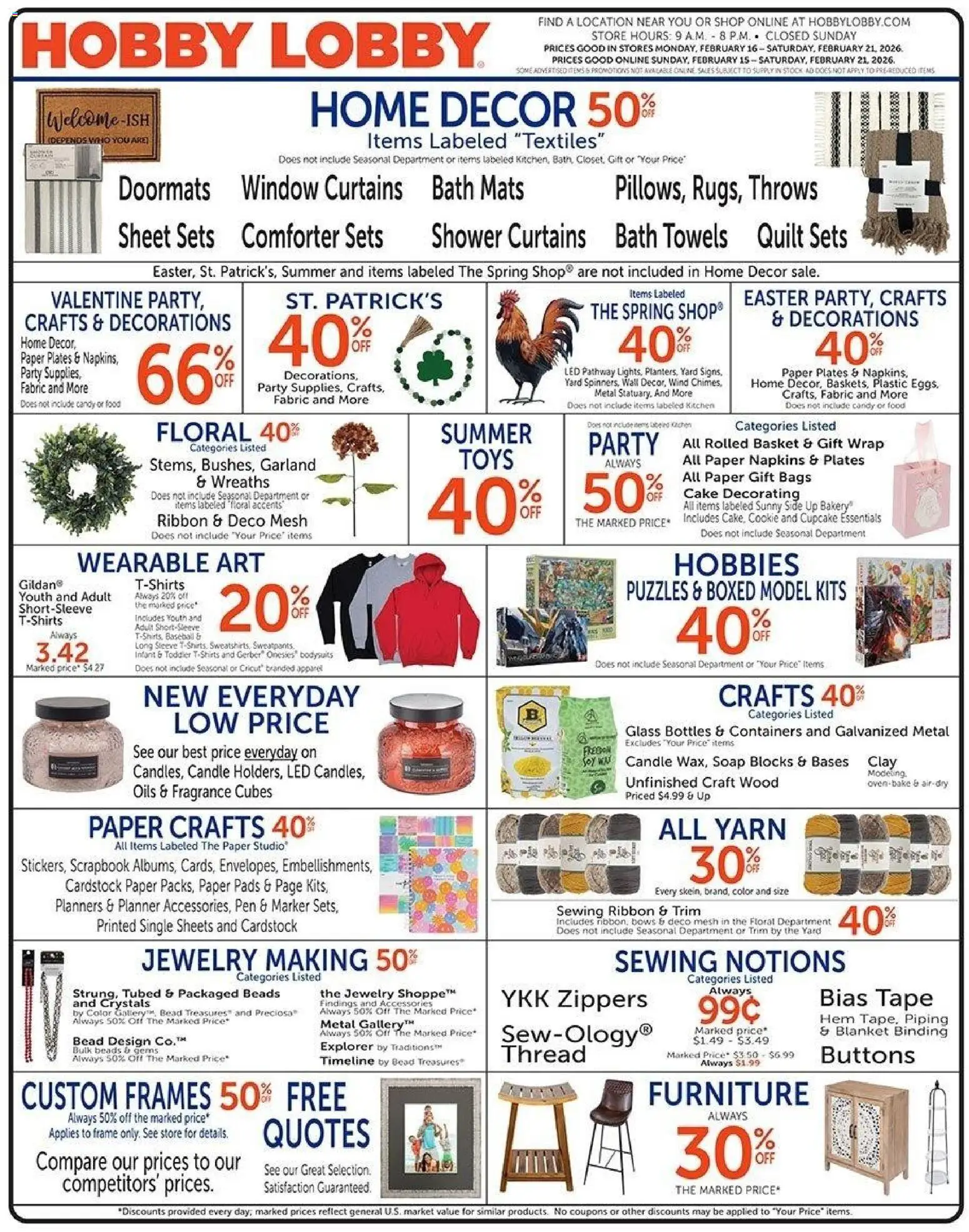 Hobby Lobby Weekly Ad - valid from 15.02.2026 | Page: 1 | Products: Model Kits, Fragrance, Pads, Comforter