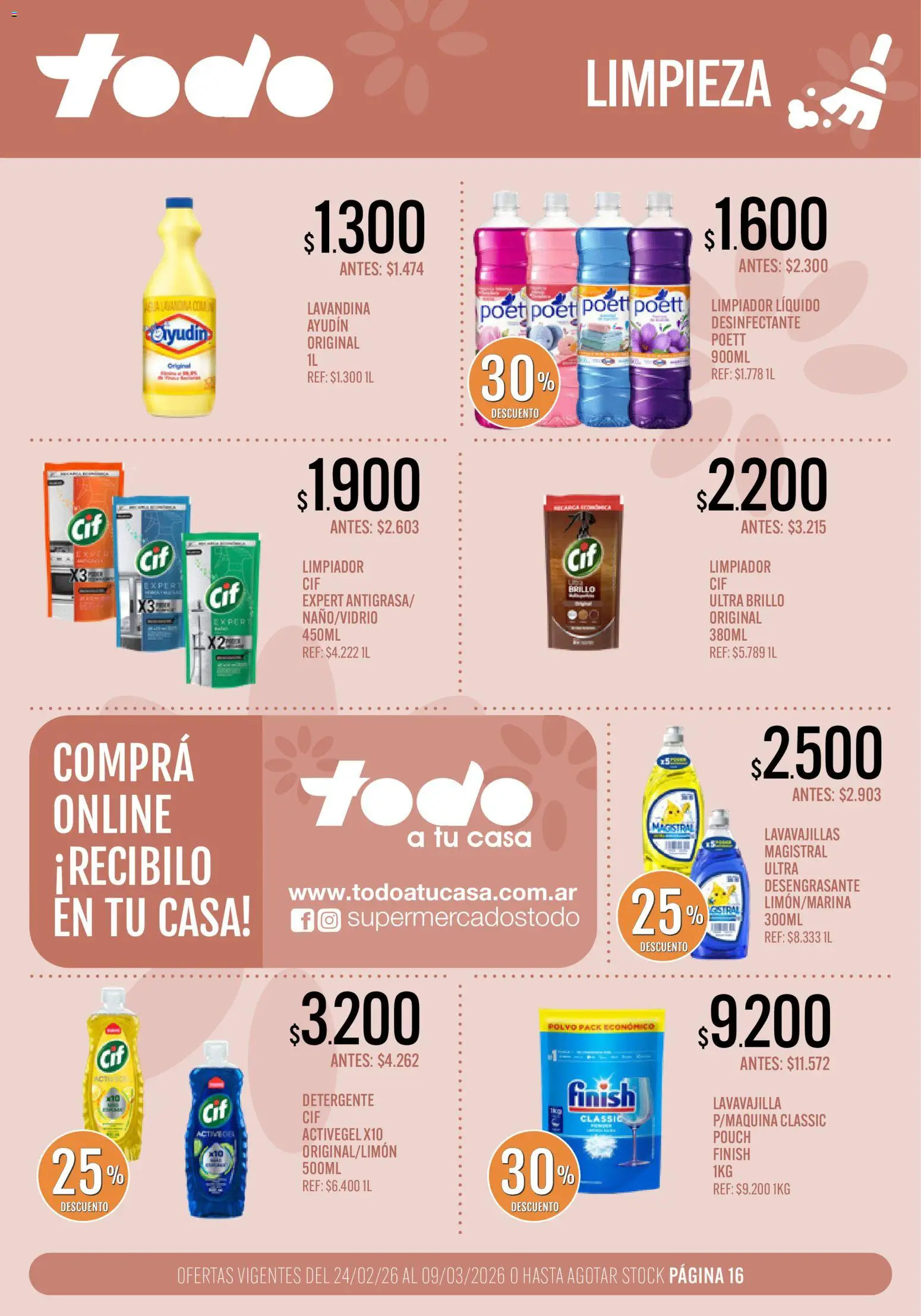 Supermercados TODO - Ofertas │ válido desde el 24.02.2026 | Página: 16 | Productos: Desinfectante, Lavavajillas, Polvo, Detergente