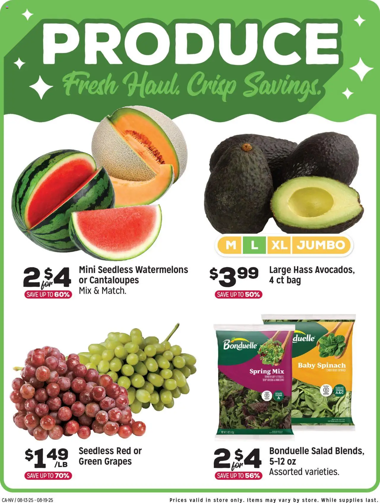 Grocery Outlet Weekly - CA - valid from 13.08.2025 | Page: 3 | Products: Spinach, Greens, Grapes, Bag