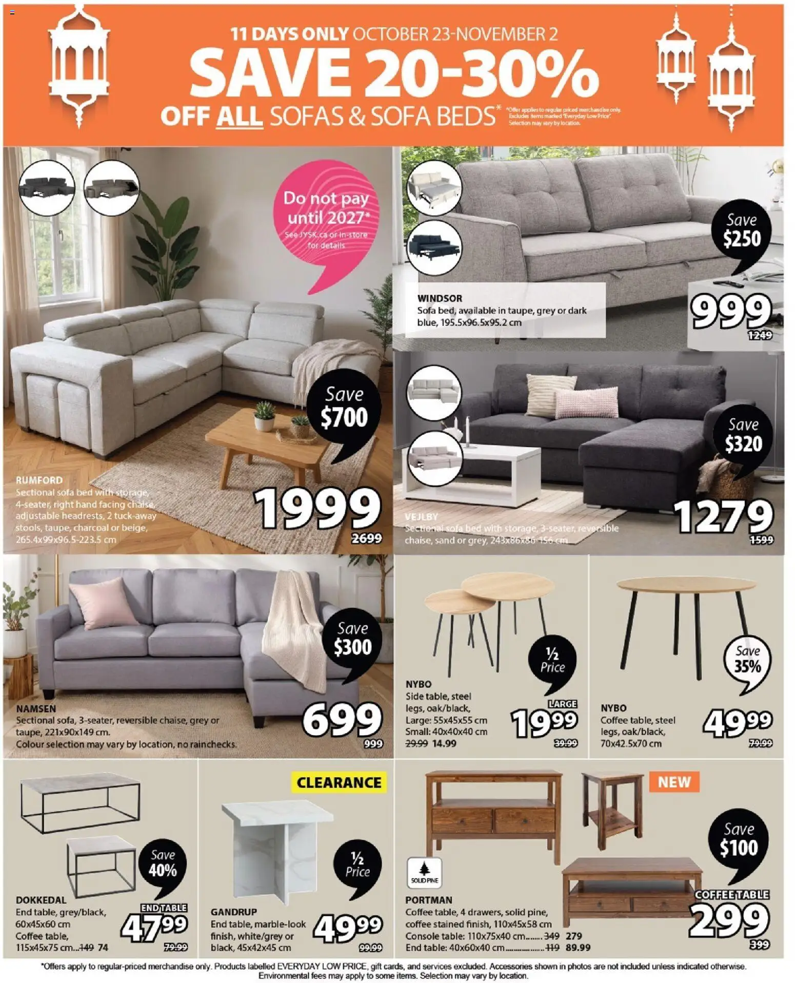 JYSK flyer valid from 23.10.2025 | Page: 3 | Products: Bed, Sofa, Coffee table, Table