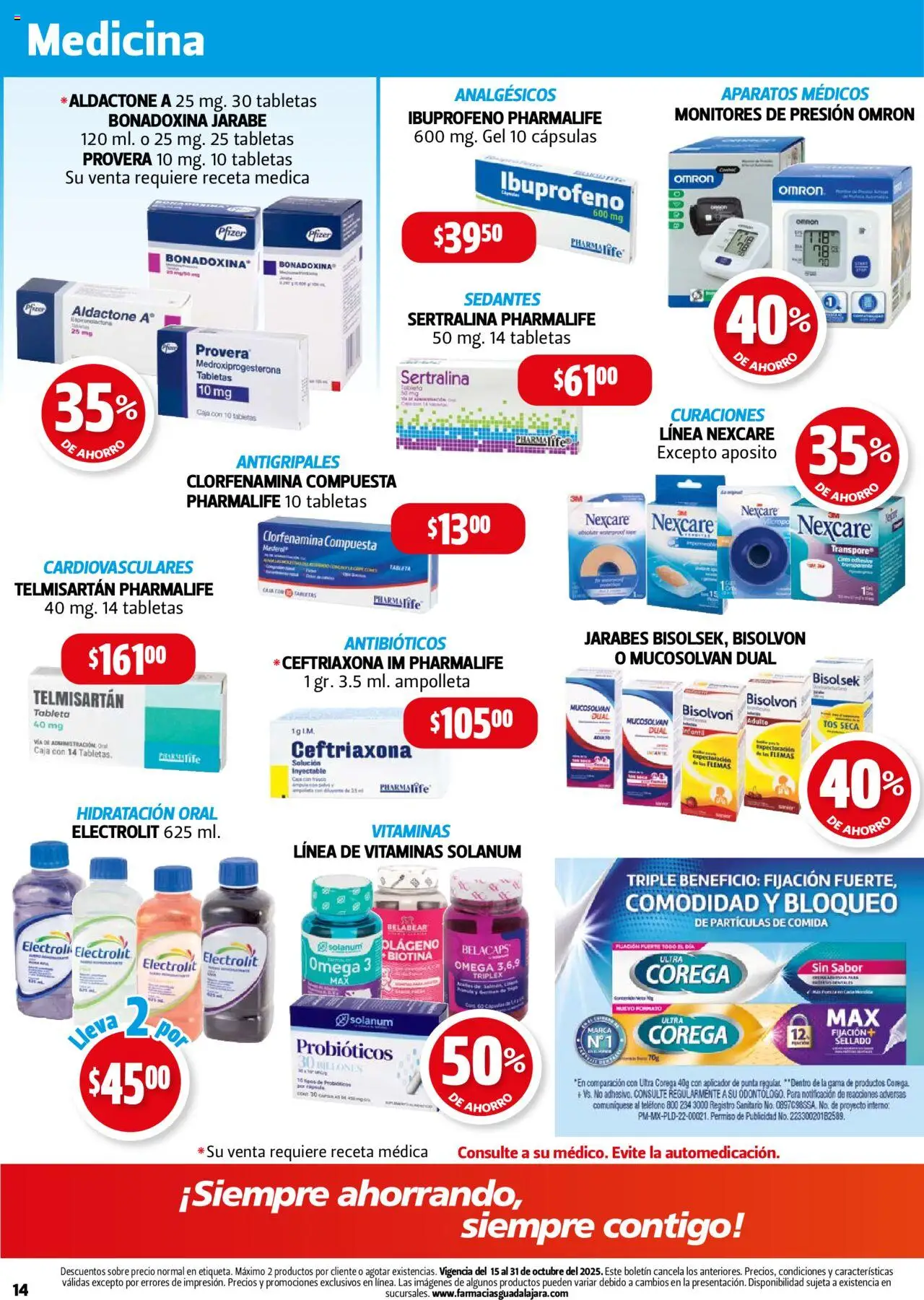 Nuevas ofertas de Farmacia Guadalajara válidas en toda la República Mexicana desde el 15.10.2025. ¡Encuentra las mejores ofertas en Farmacia Guadalajara - Catálogo! | Página: 14 | Productos: Cinta, Caja, Tableta, Sobre