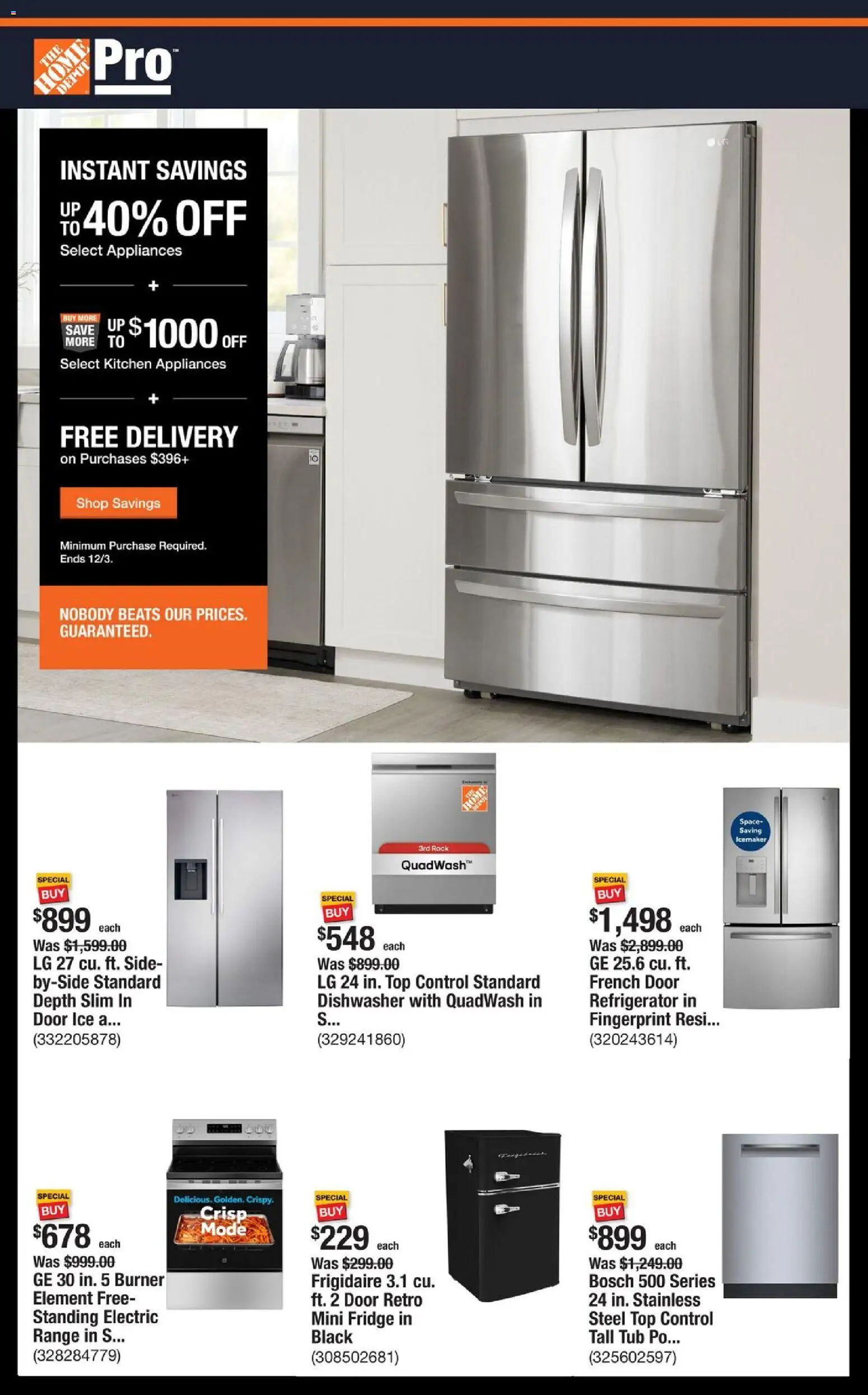 Home Depot Shop Pro Ad - OH - valid from 17.11.2025 | Page: 1 | Products: Refrigerator, Dishwasher