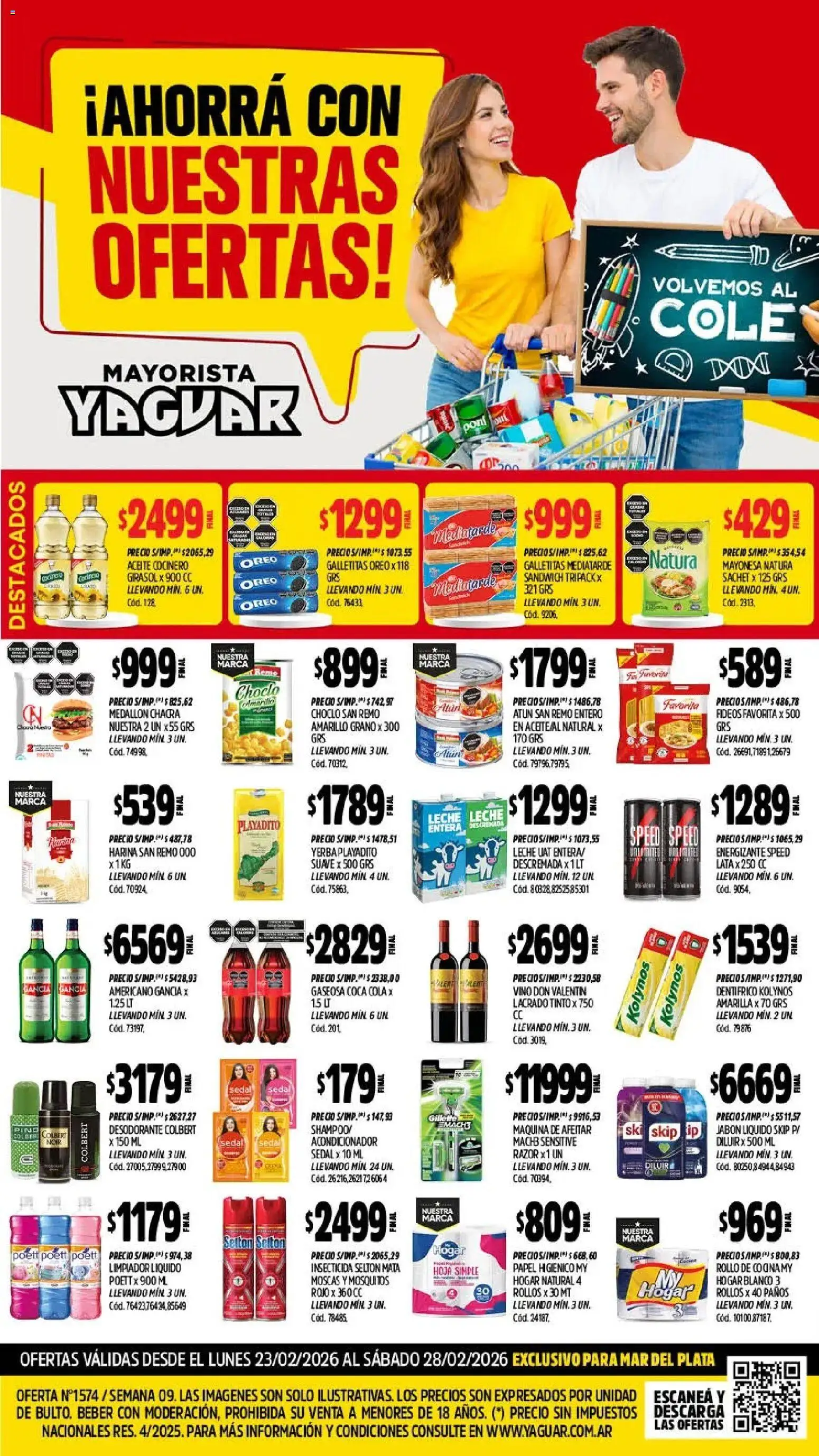 Yaguar - Oferta Semanal Mar del Plata │ válido desde el 23.02.2026 | Página: 1 | Productos: Mata moscas, Jabón líquido, Mayonesa, Leche