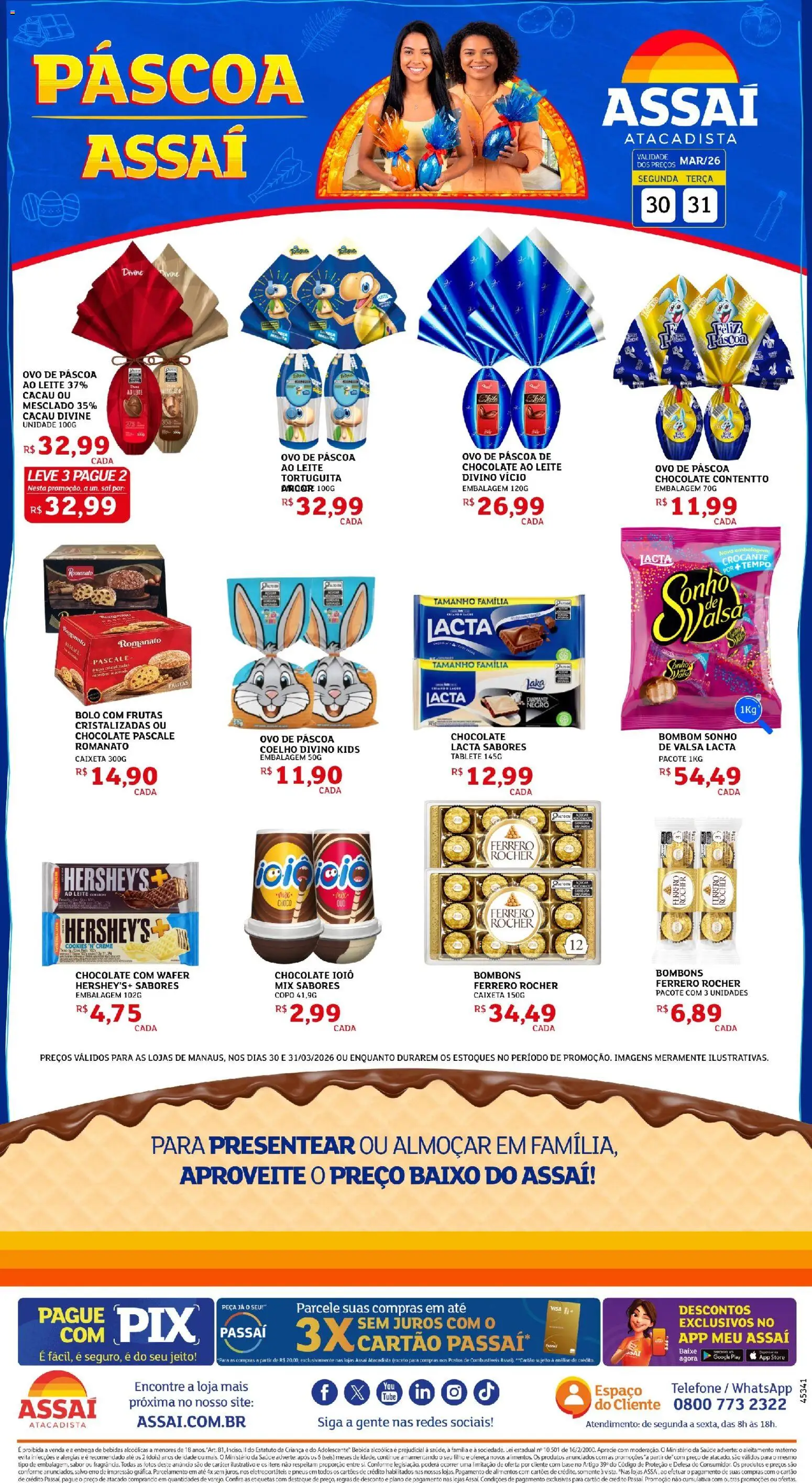 Assaí Atacadista Folheto - válido de 30.03.2026 | Página: 1 | Produtos: Chocolate, Base, Bolo, Baixo