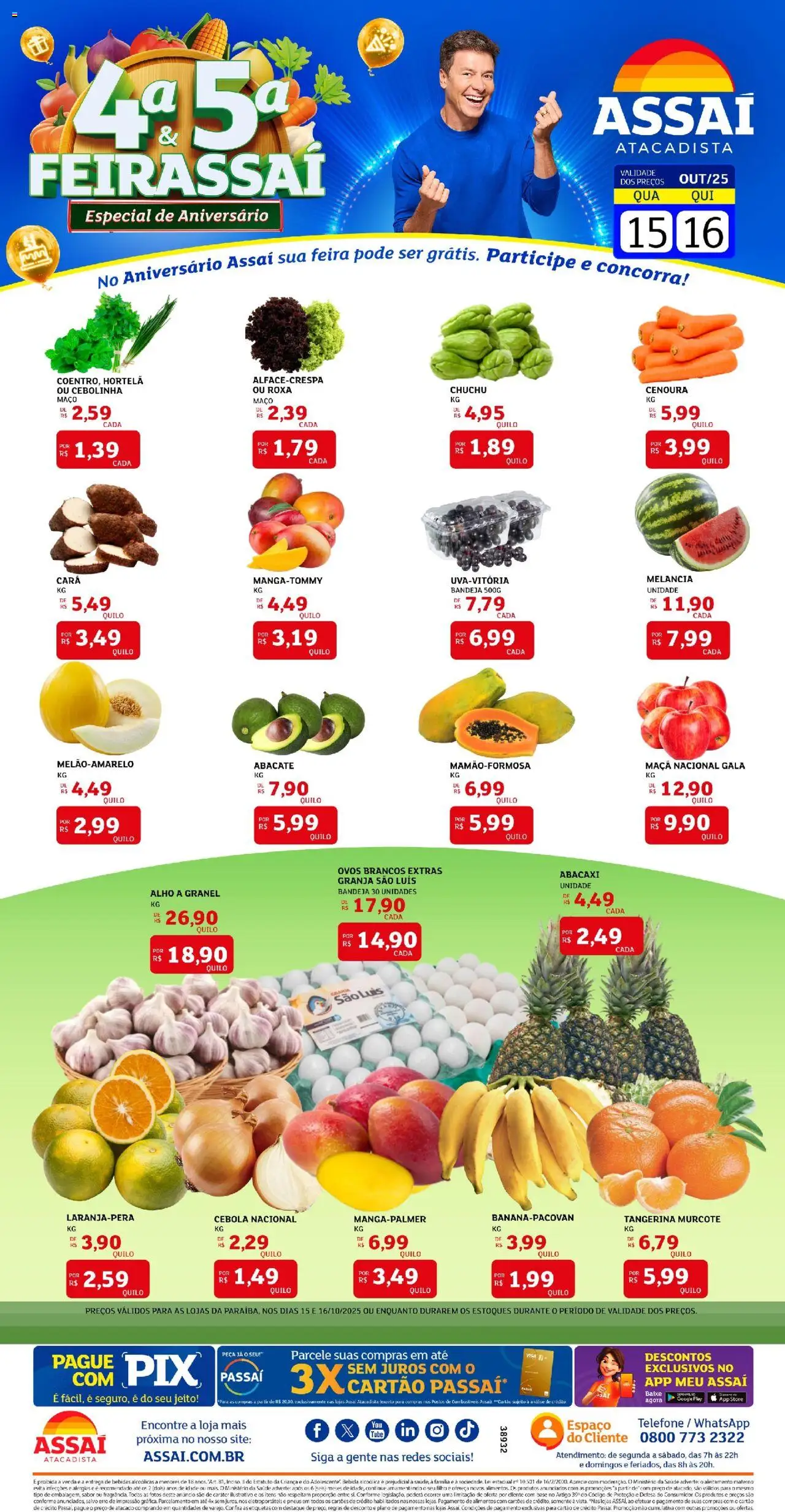 Assaí Atacadista Folheto - válido de 15.10.2025 | Página: 1 | Produtos: Melancia, Chuchu, Abacaxi, Bebida