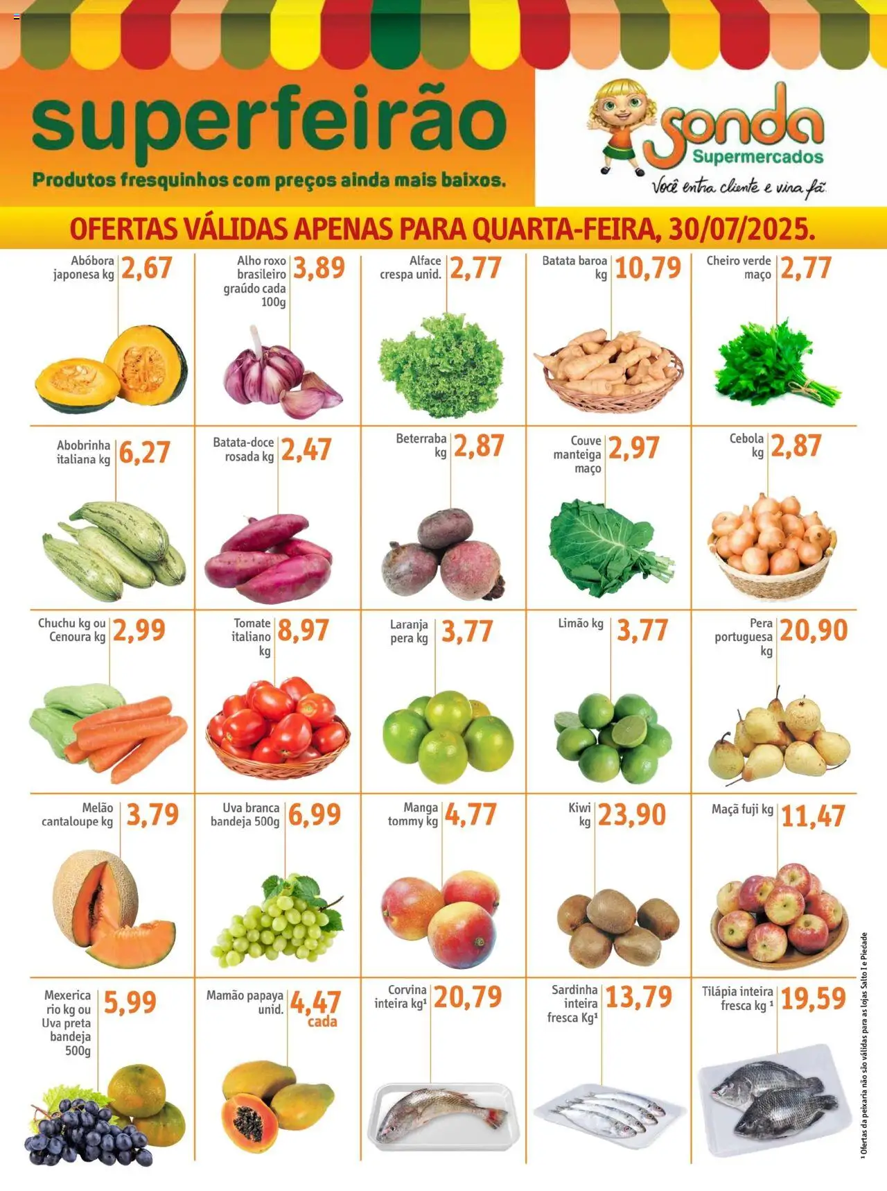 Sonda Folheto - válido de 30.07.2025 | Página: 1 | Produtos: Abobrinha, Beterraba, Tilápia, Sardinha