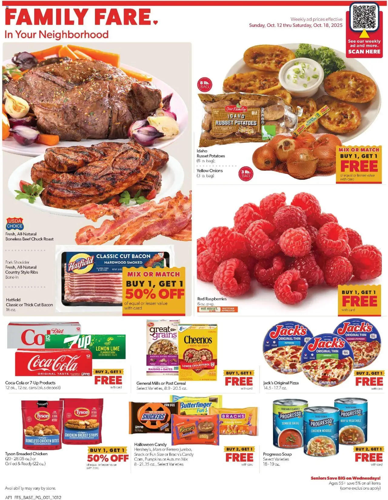 Family Fare Weekly Ad - valid from 12.10.2025 | Page: 1 | Products: Beef, Raisins, Potatoes, Lime
