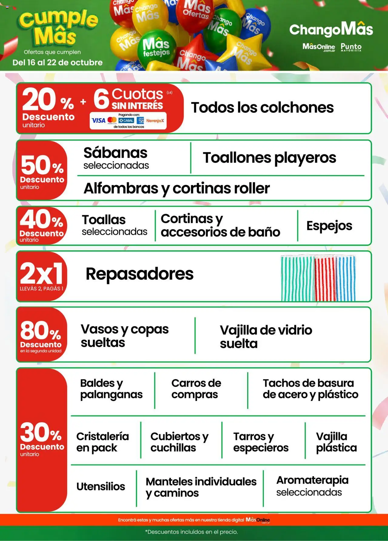 Changomas ofertas │ válido desde el 16.10.2025 | Página: 10 | Productos: Sabanas, Toallas, Baño, Vasos